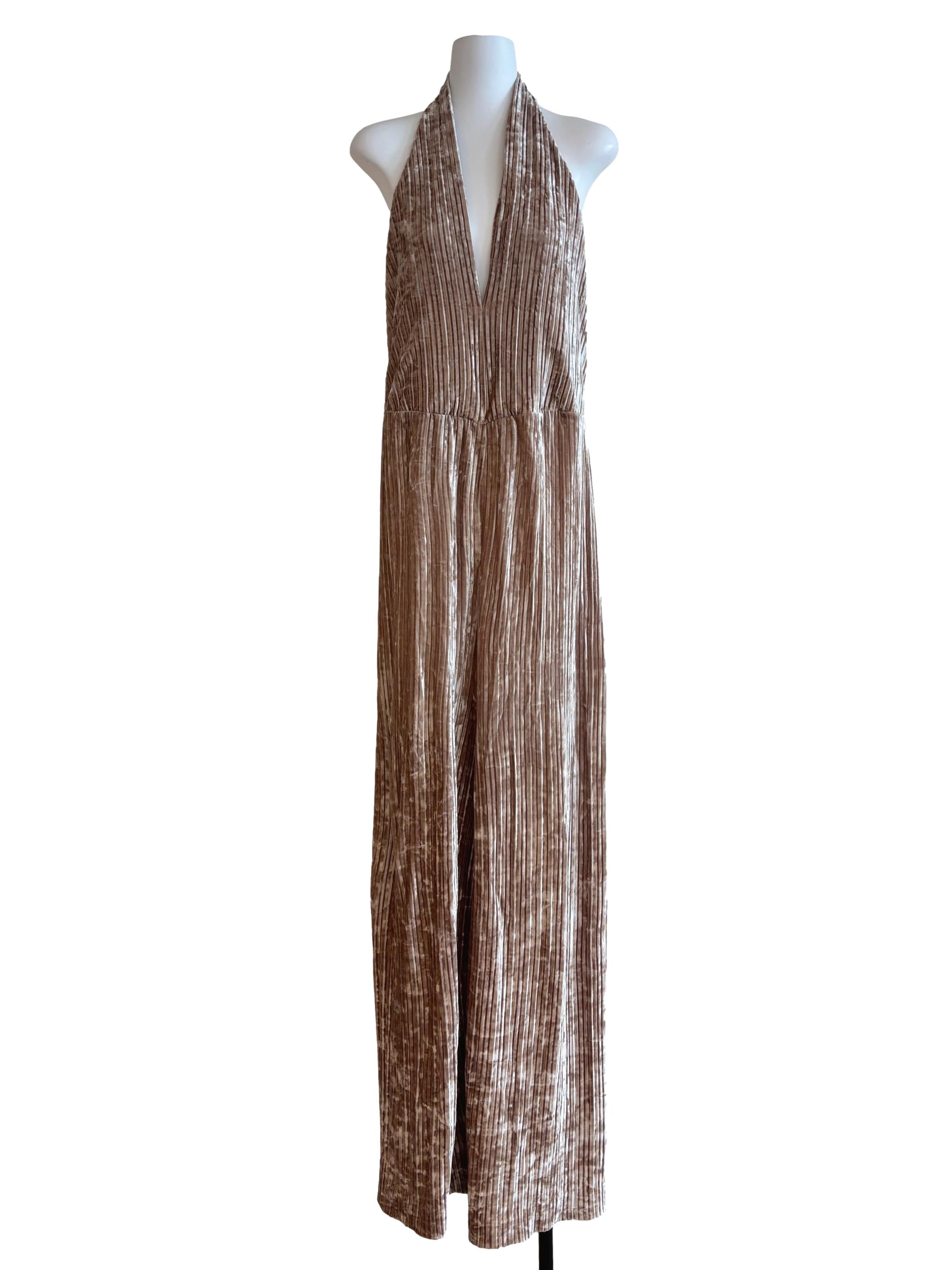 Champagne Velvet Halter Jumpsuit
