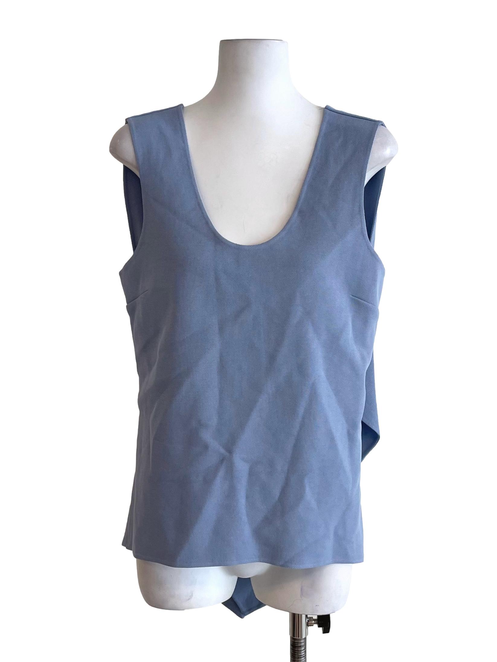 Dusty Blue Scoop Neck Crossed Back Knit Top