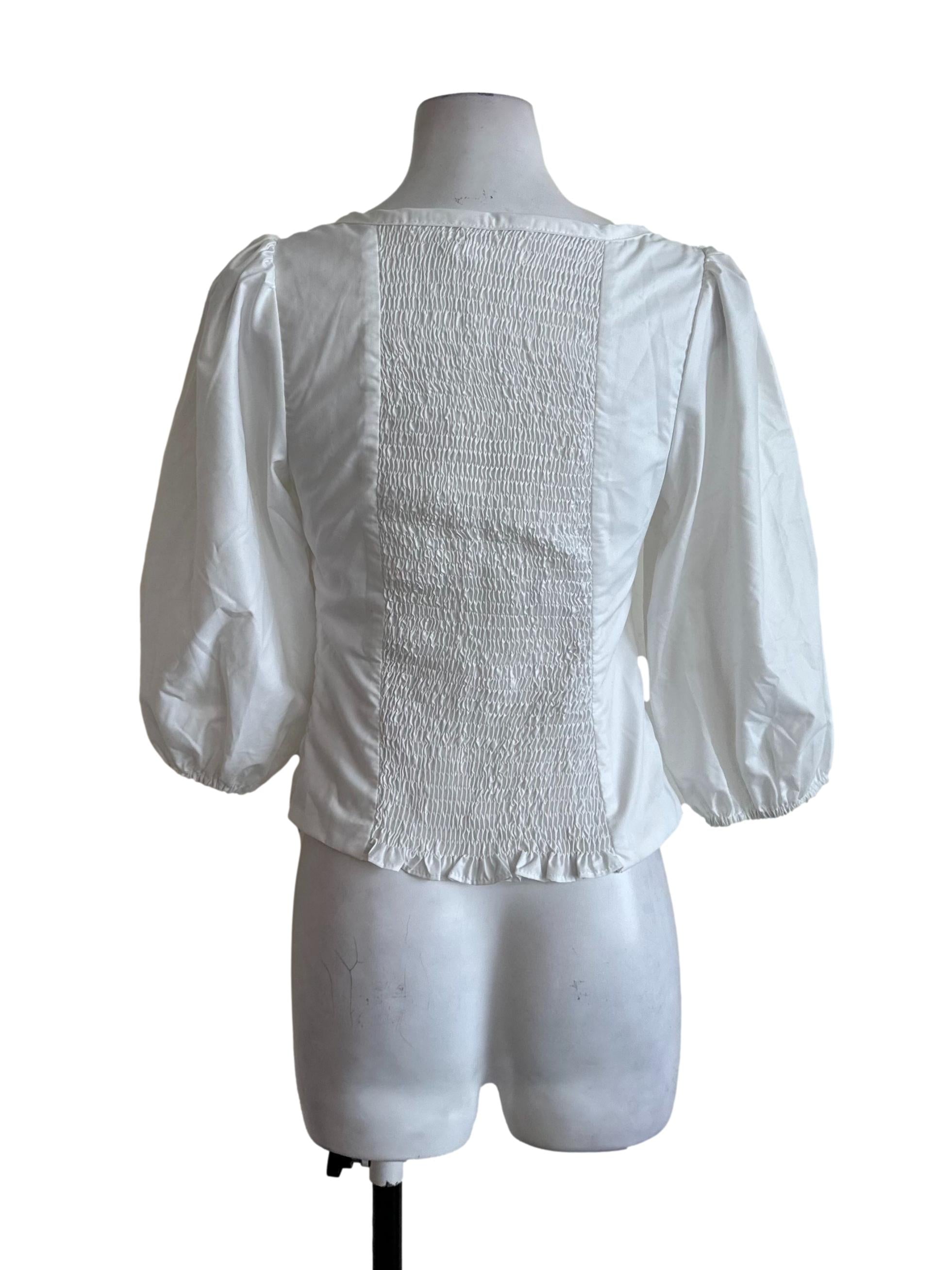 Ivory White V Neck Puff Sleeve Casual Top