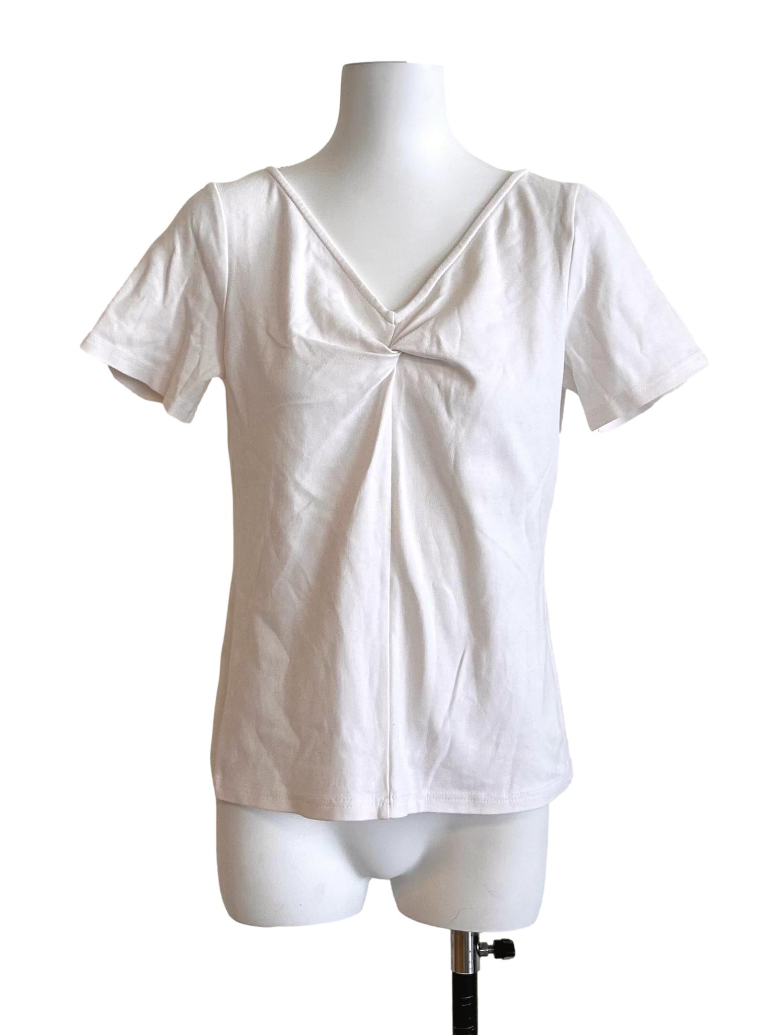 White Twisted V Neck Tee