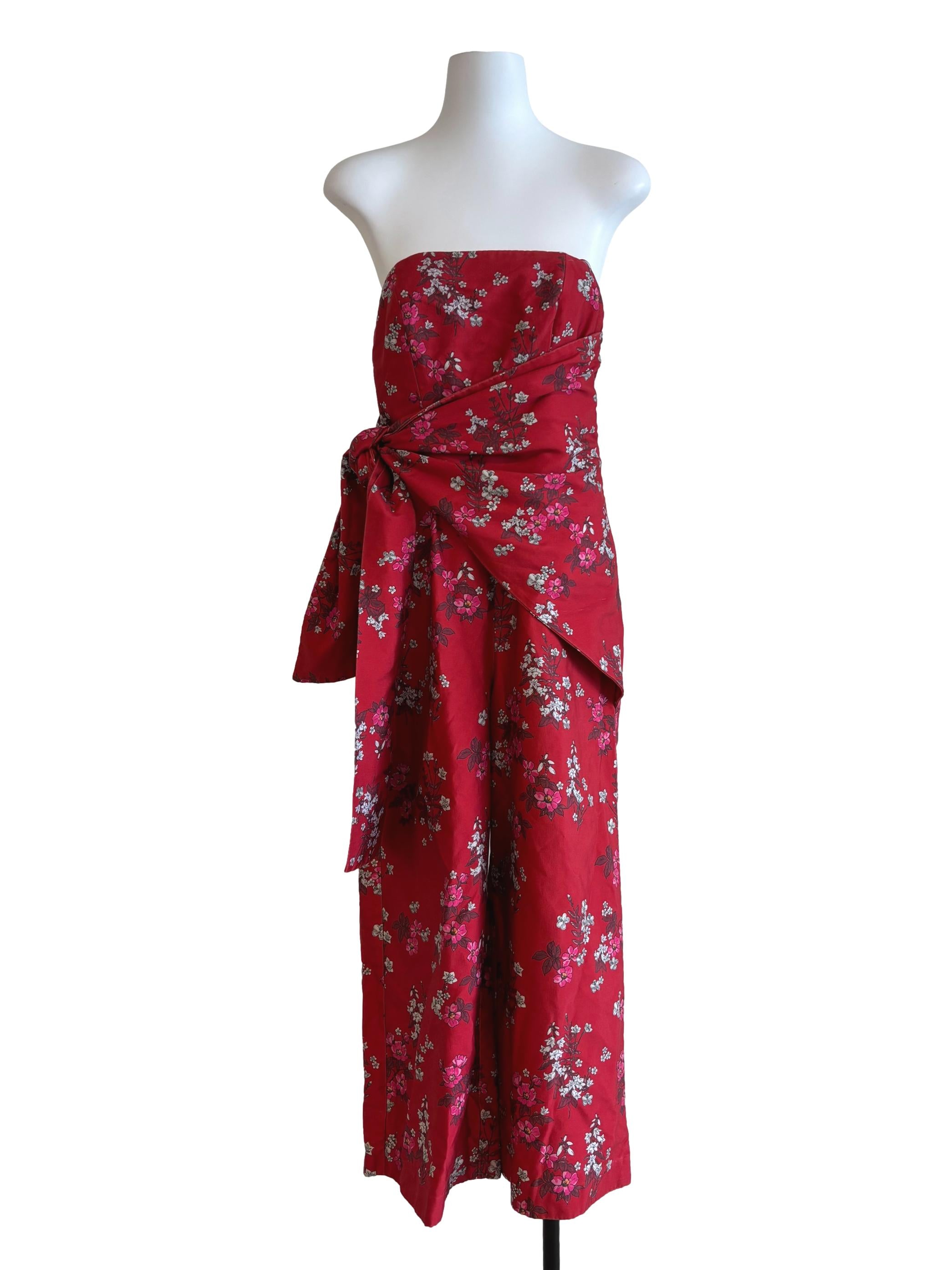 Scarlet Red Strapless Floral Jumpsuit