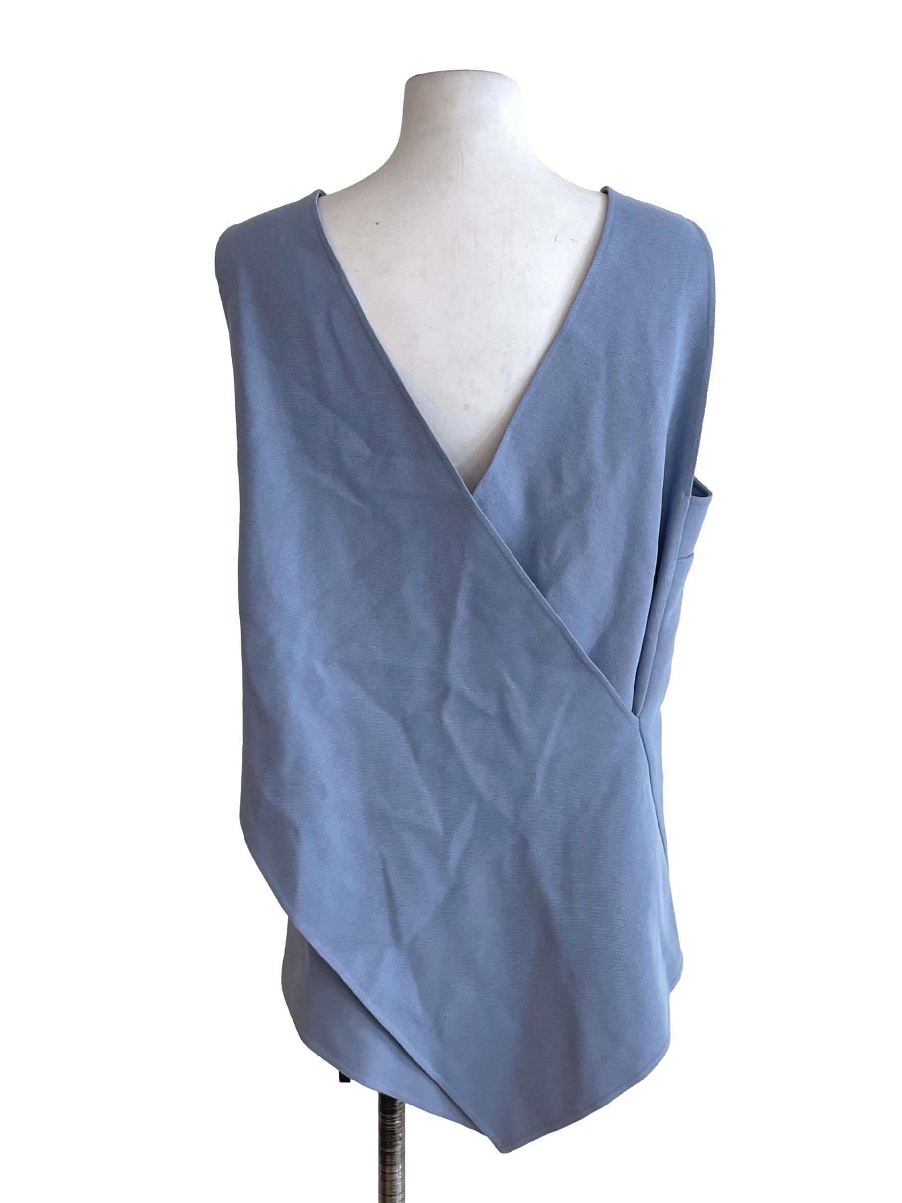 Dusty Blue Scoop Neck Crossed Back Knit Top