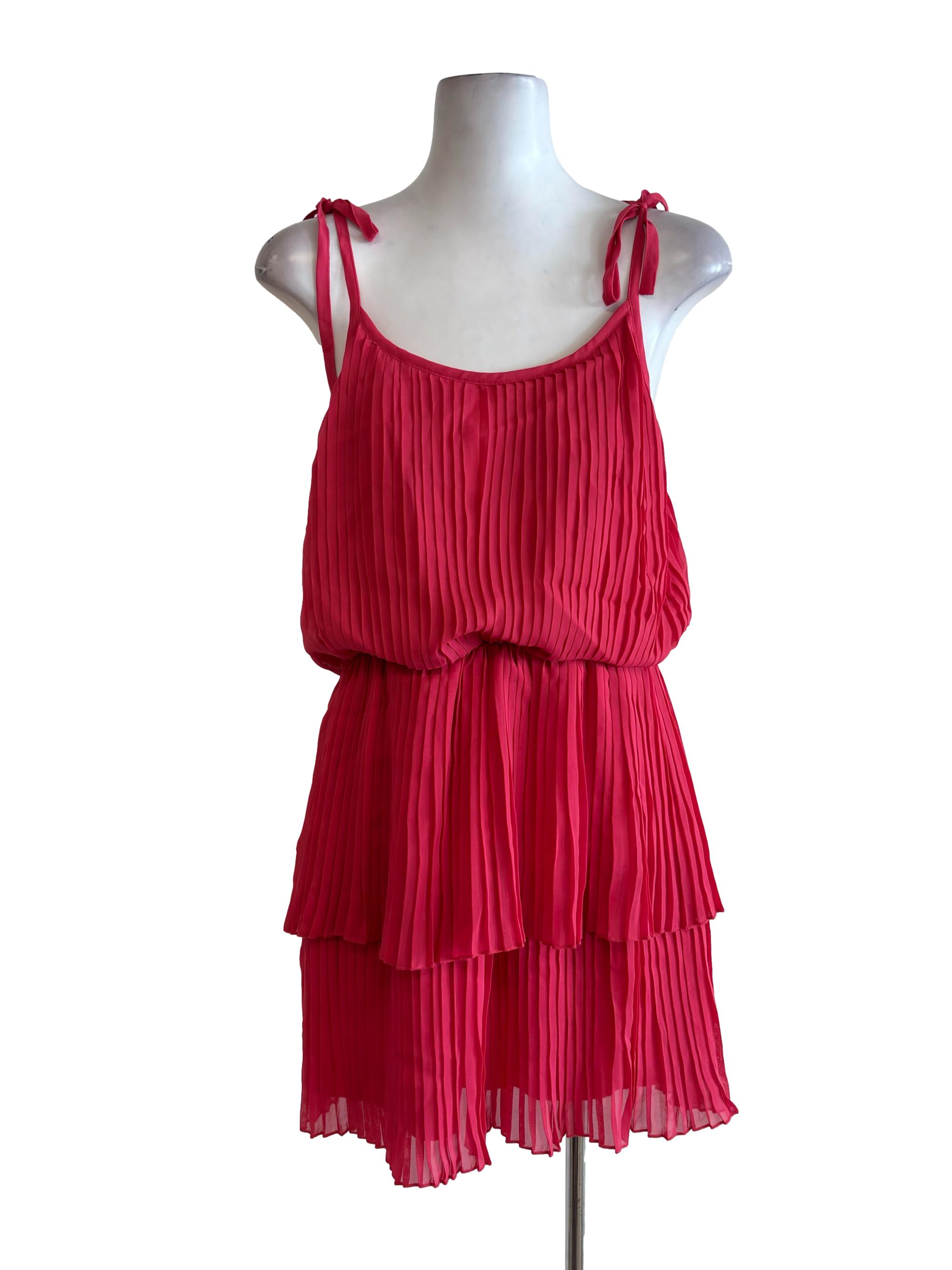 Rose Red Pleated Layered Mini Dress