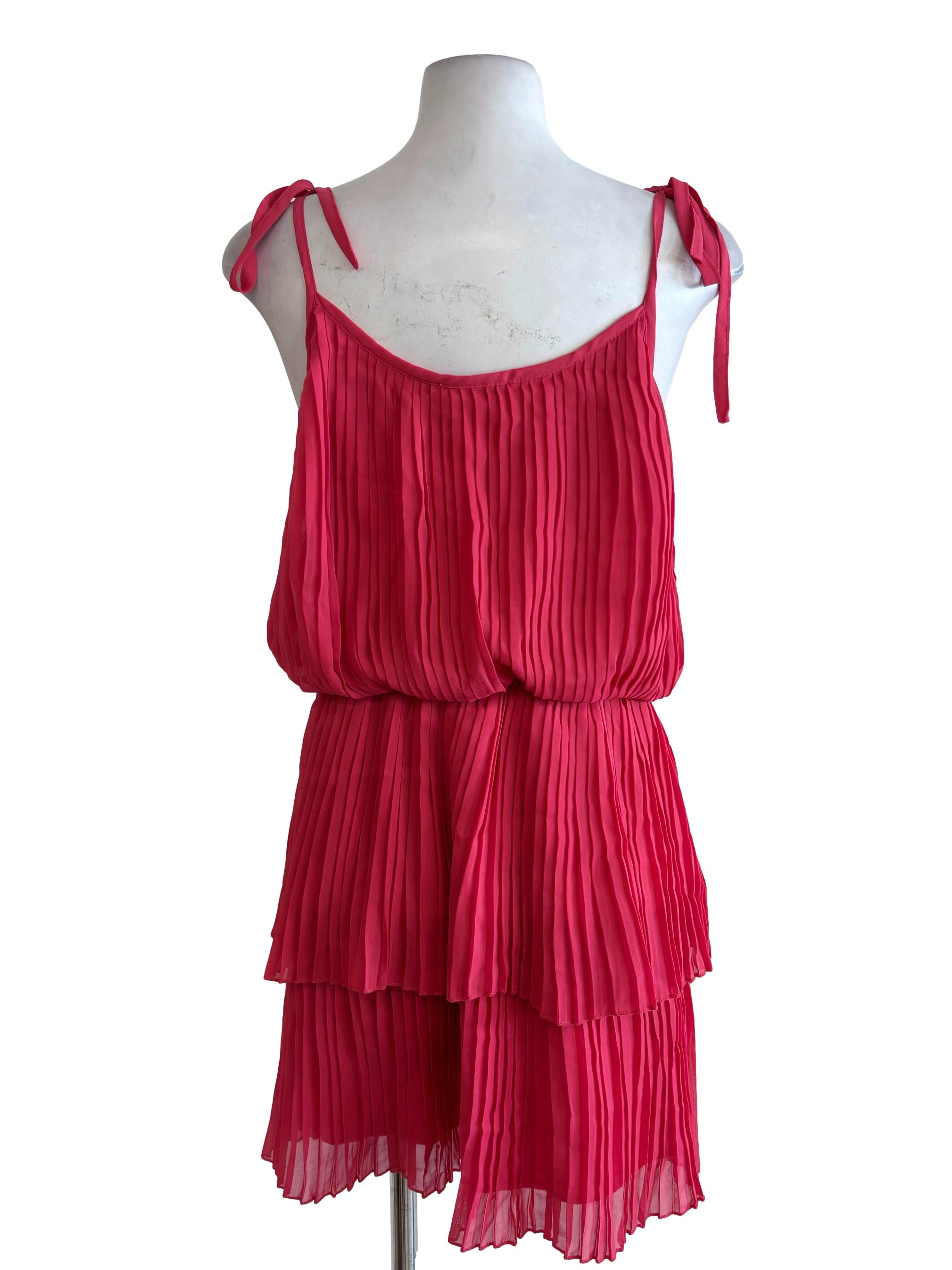 Rose Red Pleated Layered Mini Dress