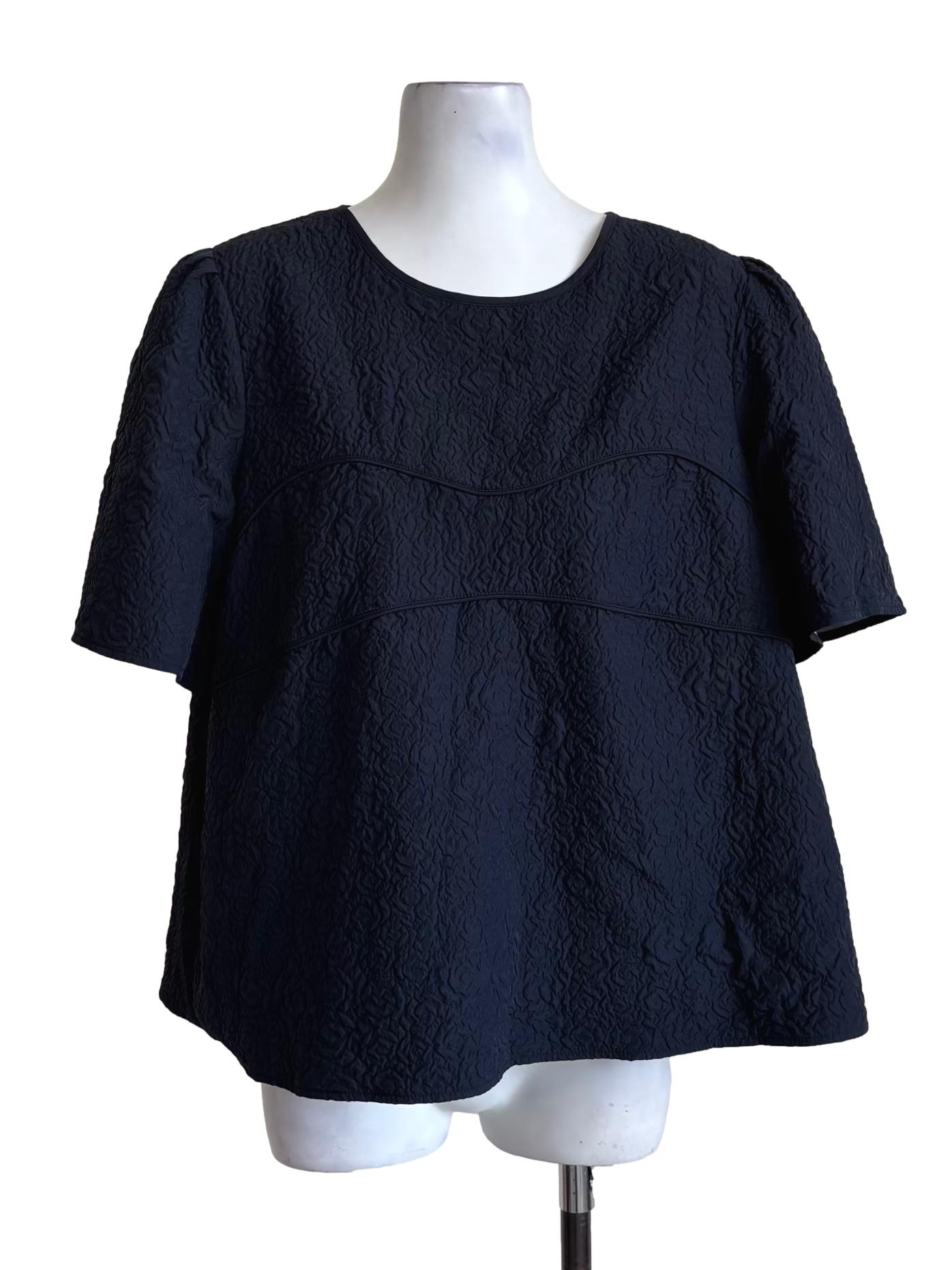 Navy Blue Short Sleeve Textured Blouse LB