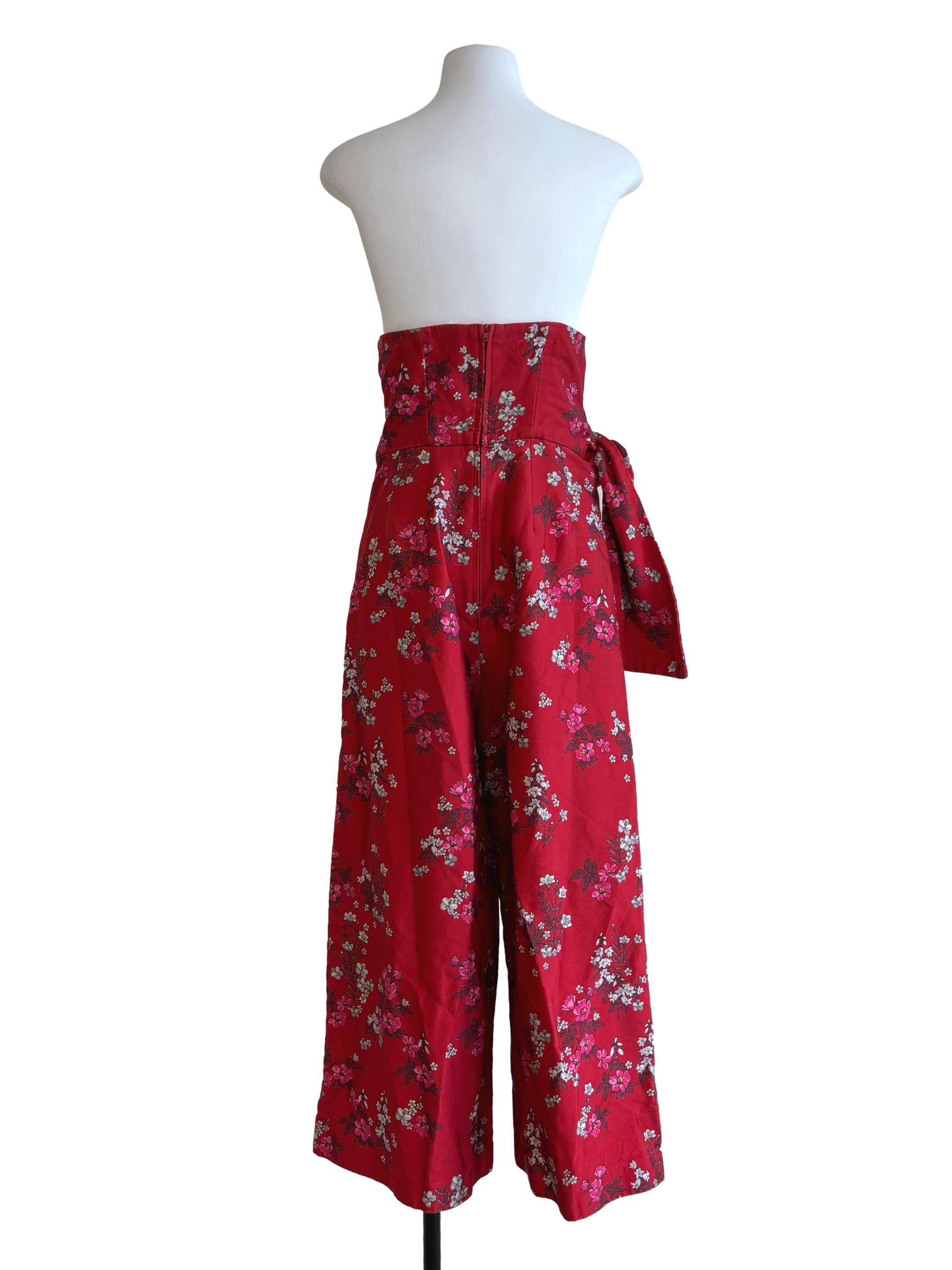 Scarlet Red Strapless Floral Jumpsuit