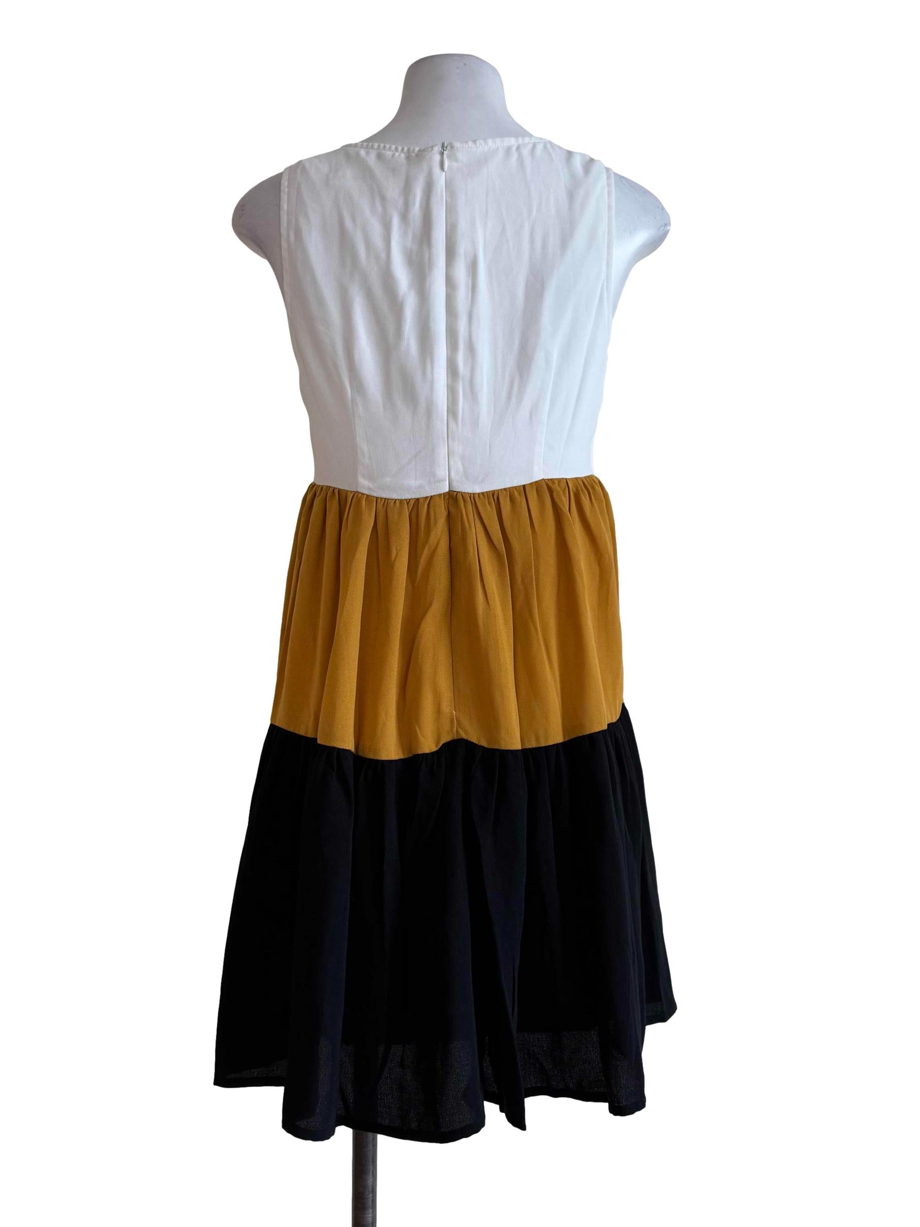 Tri-Color Round Neck Empire Dress