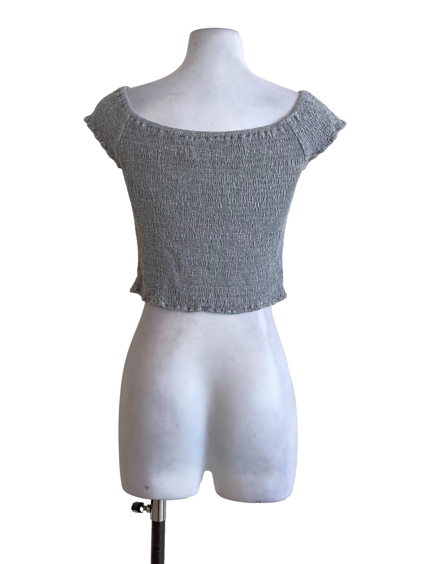 Fossil Grey Round Neck Knitted Cropped Shirt