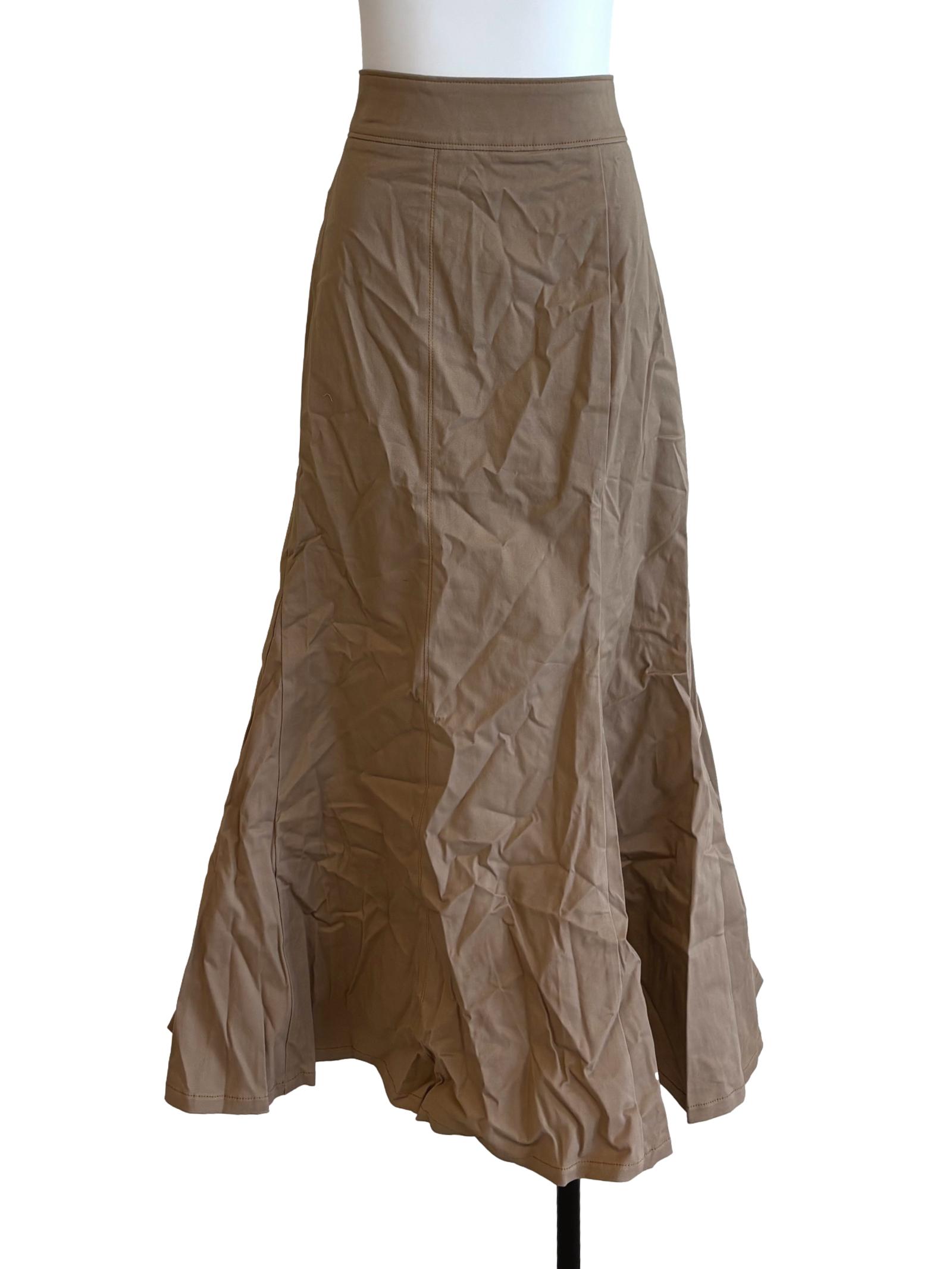Buff Brown Cotton A-Line Skirt