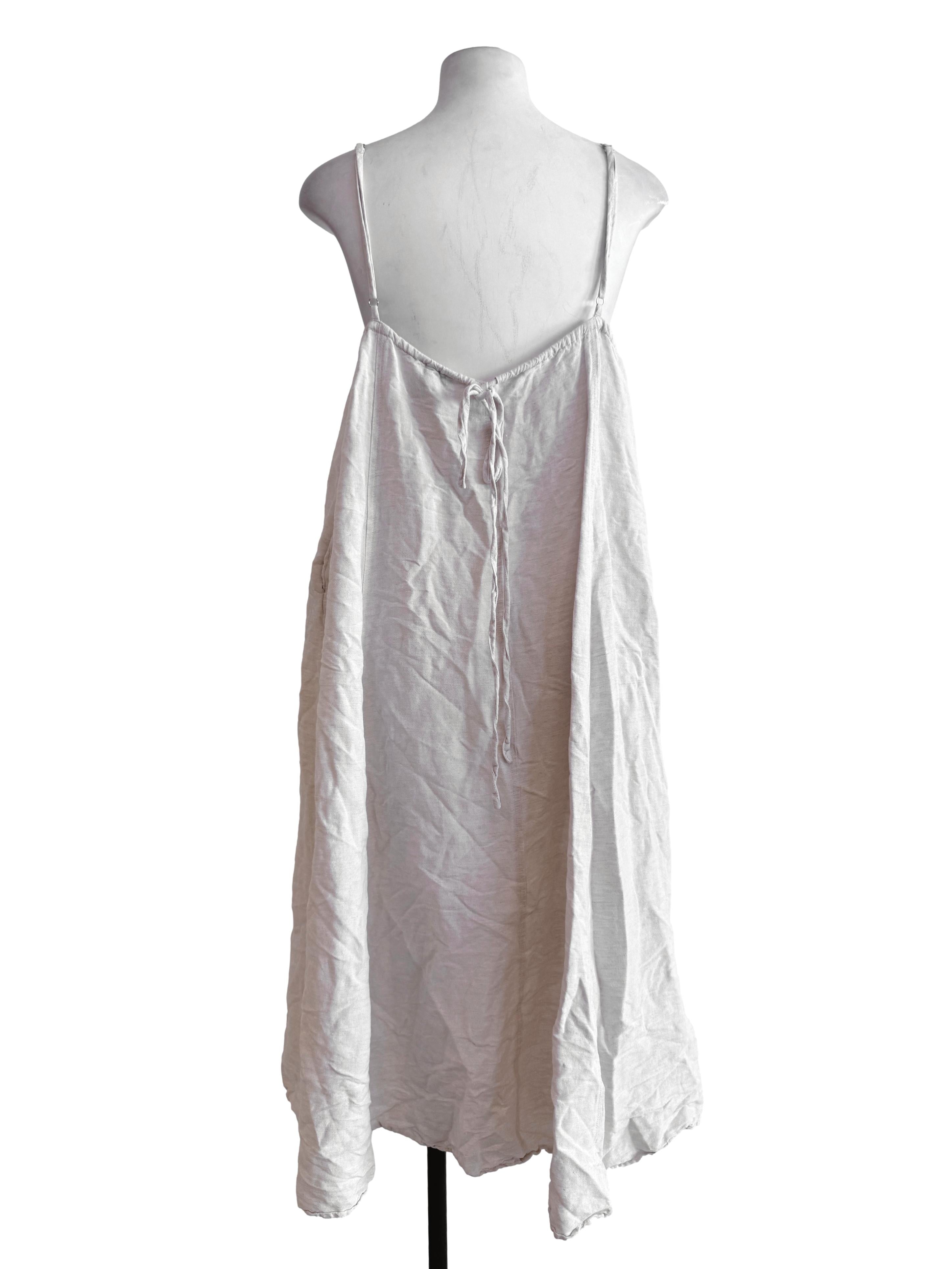 White Linen Blend Baggy Dress