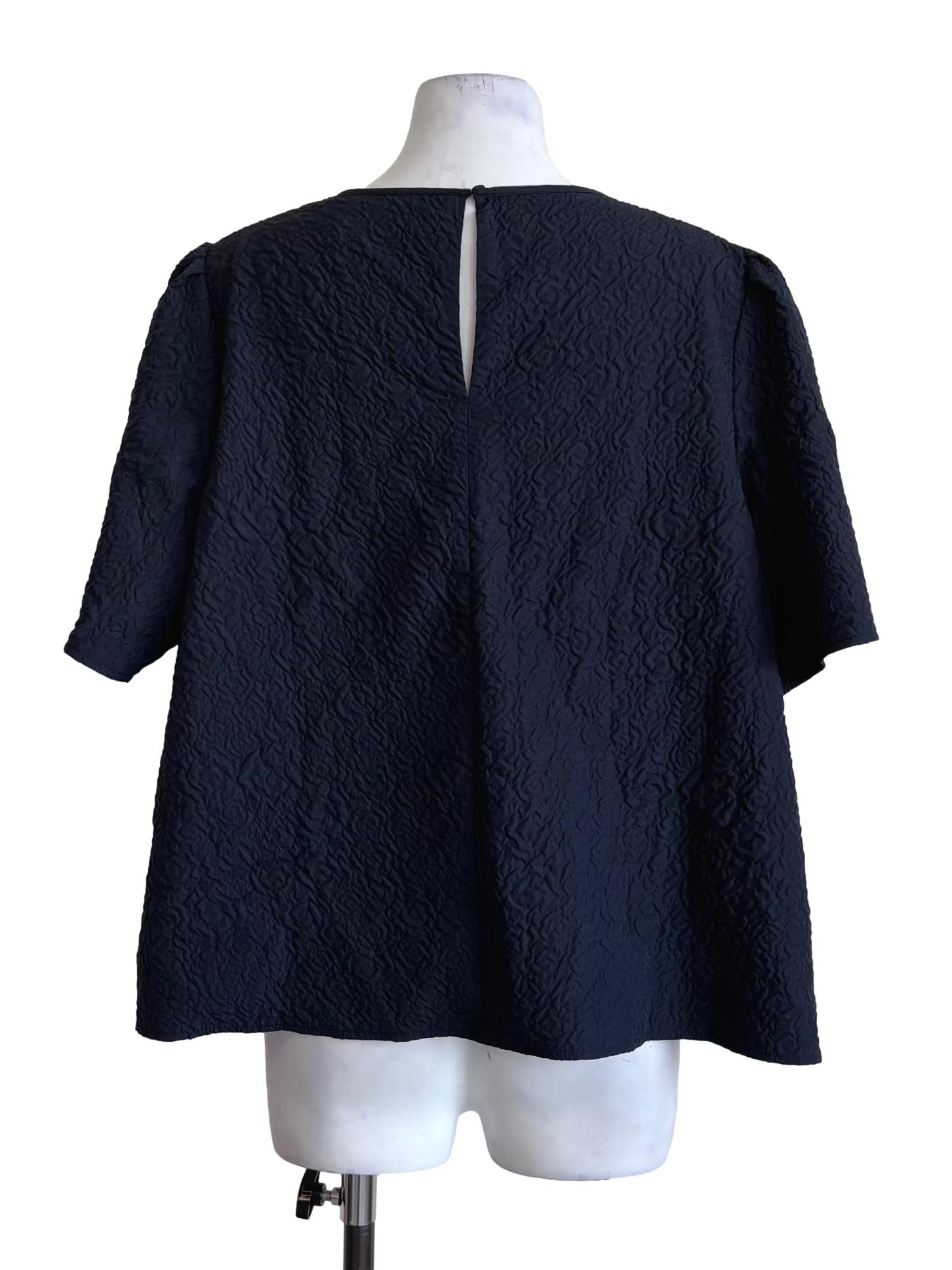 Navy Blue Short Sleeve Textured Blouse LB