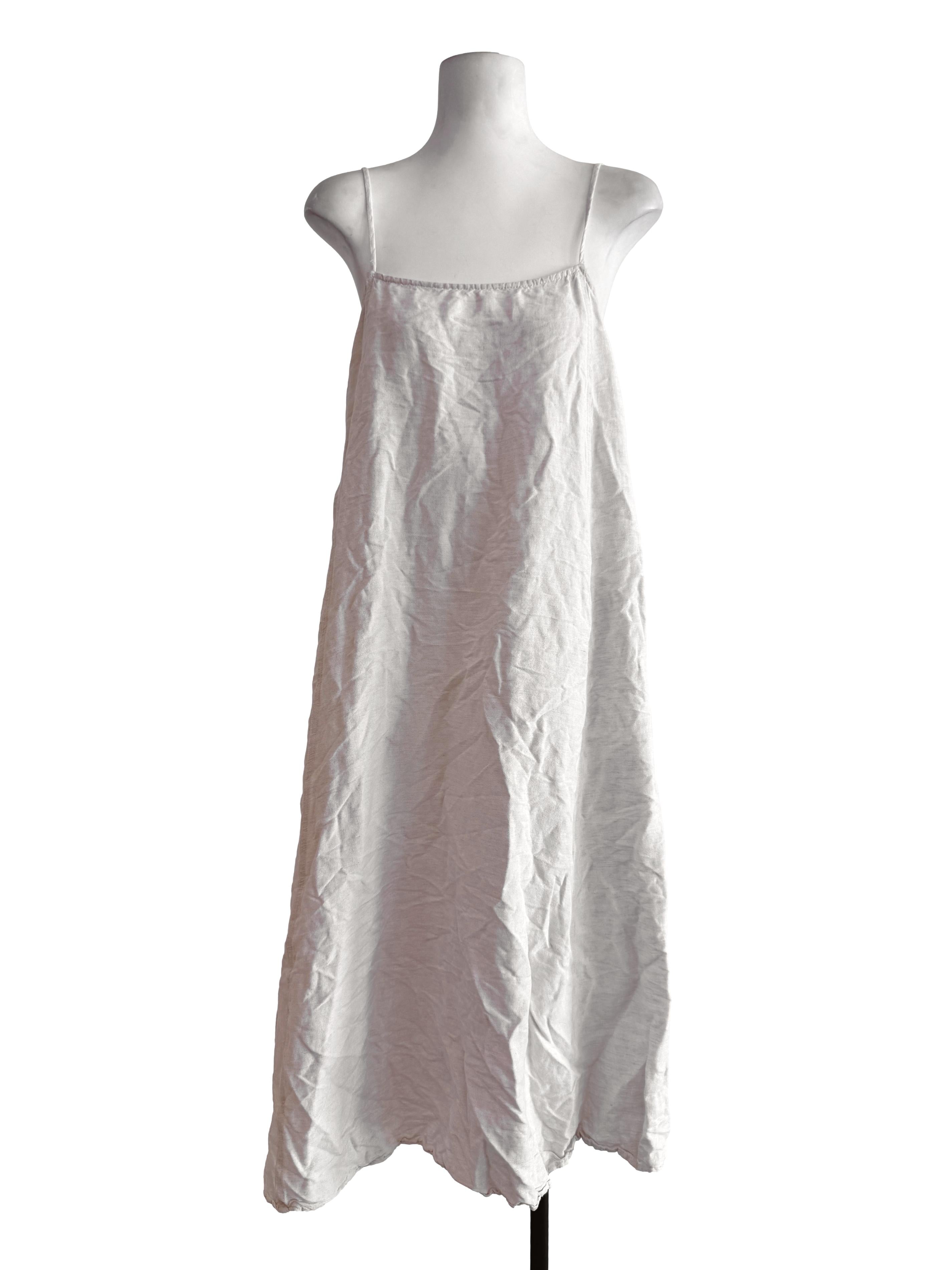 White Linen Blend Baggy Dress