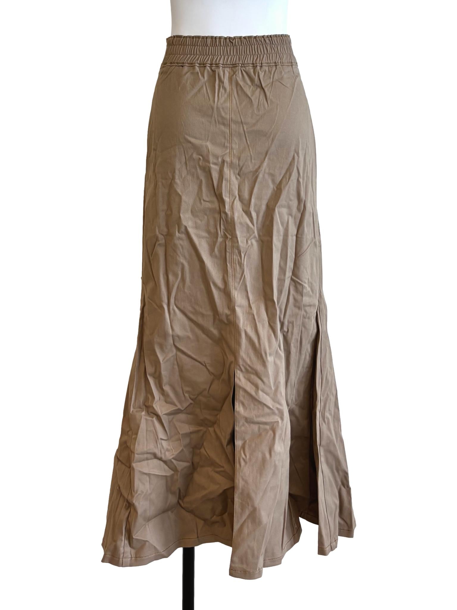 Buff Brown Cotton A-Line Skirt