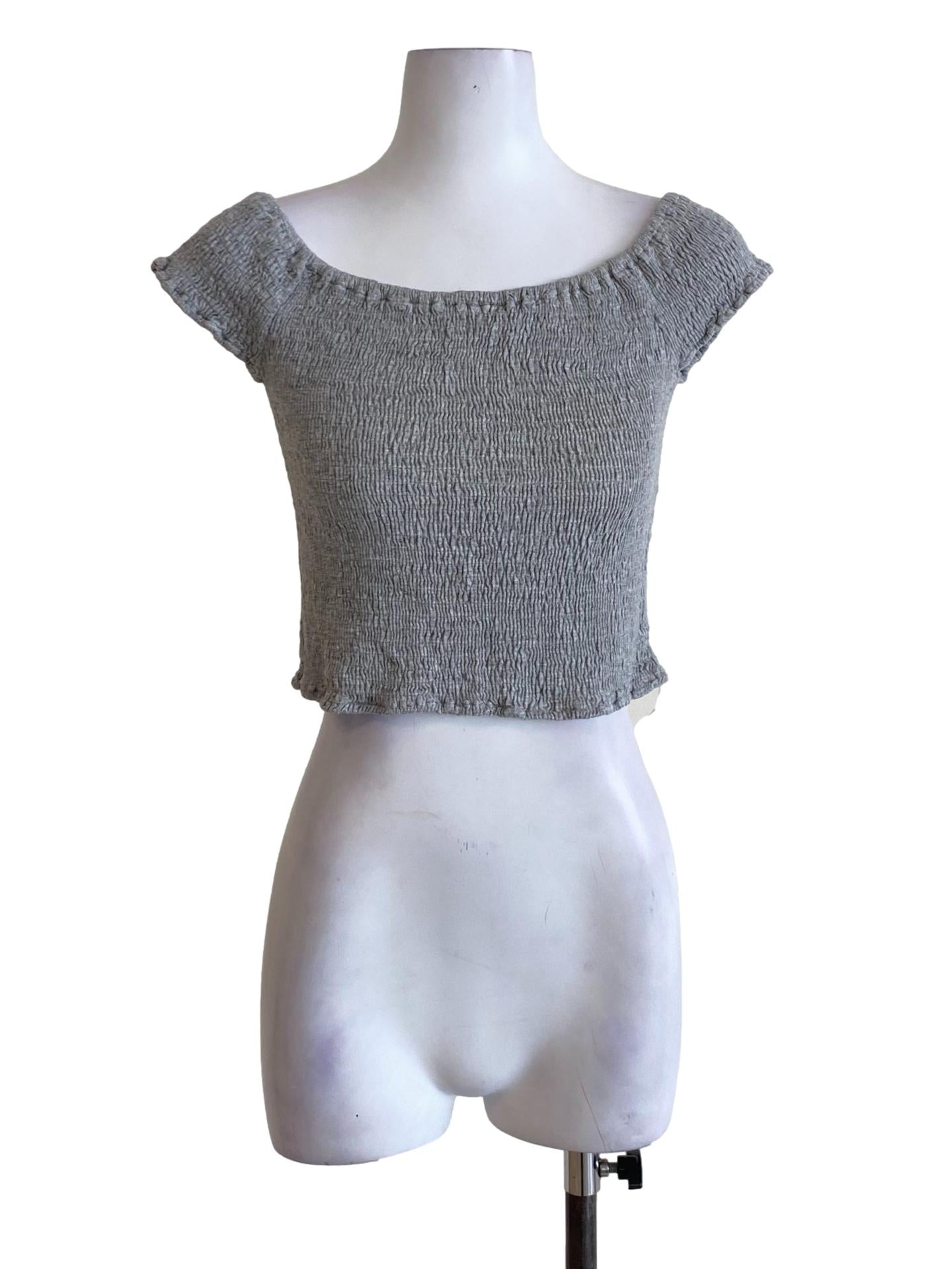 Fossil Grey Round Neck Knitted Cropped Shirt