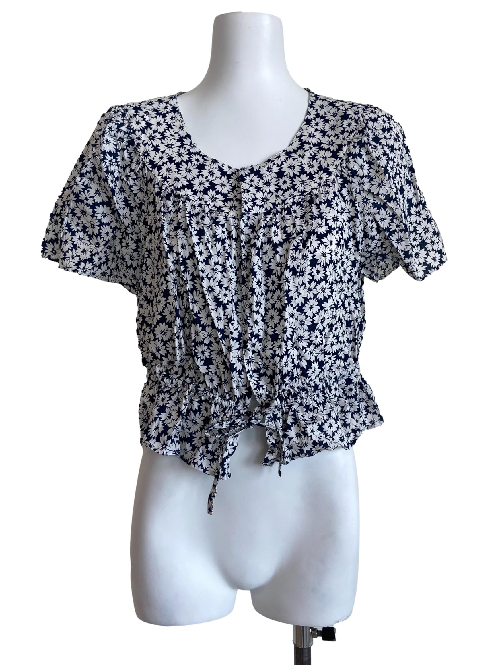 White & Blue Floral Babydoll Top
