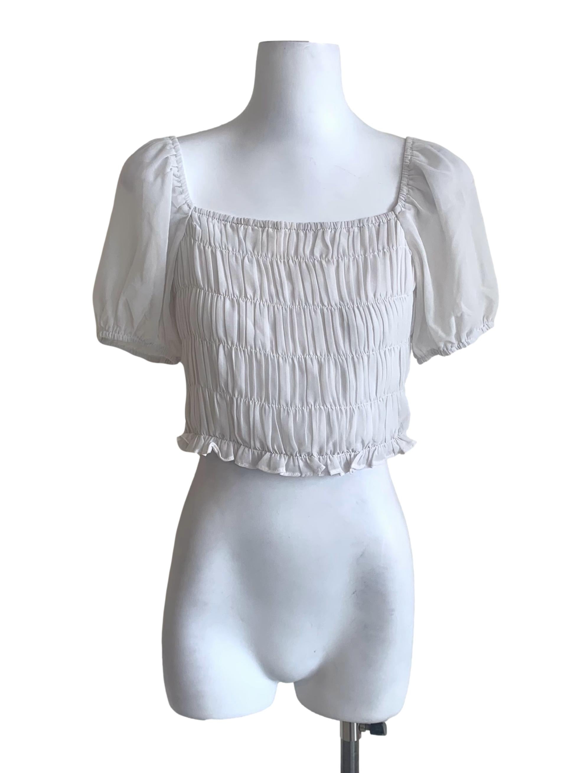 Chiffon White Smocked Top