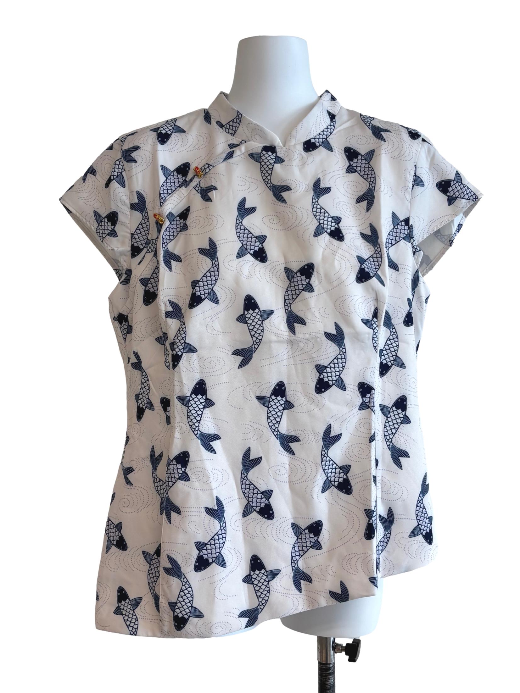Powder White Koi Print Top