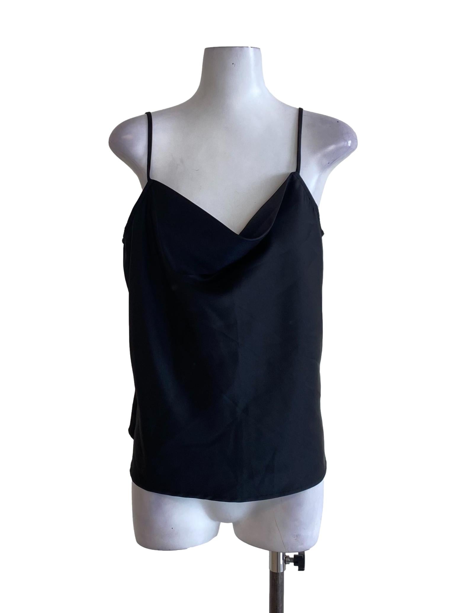 True Black V-Neck Drape Spaghetti Strap Loose Top