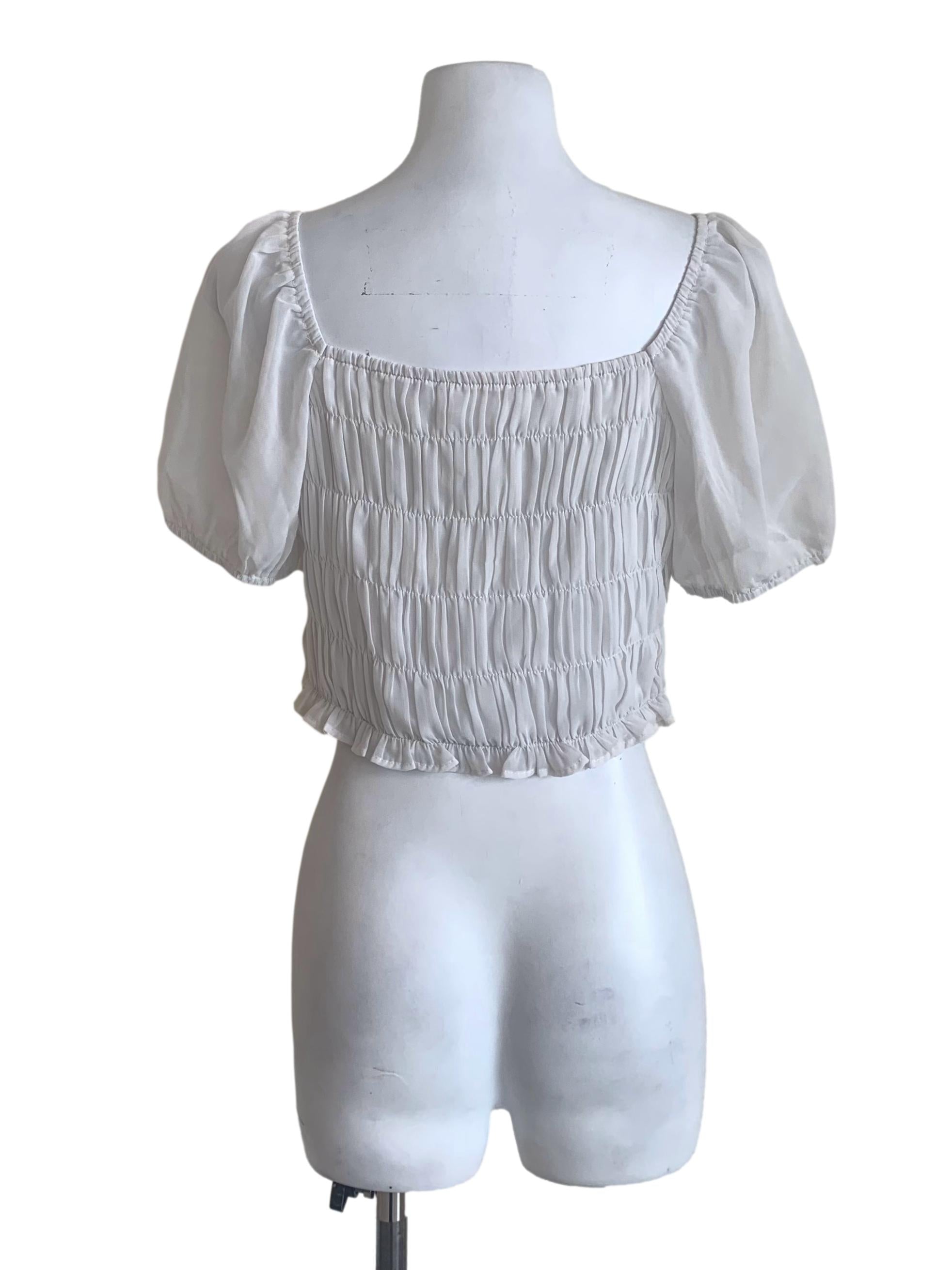 Chiffon White Smocked Top