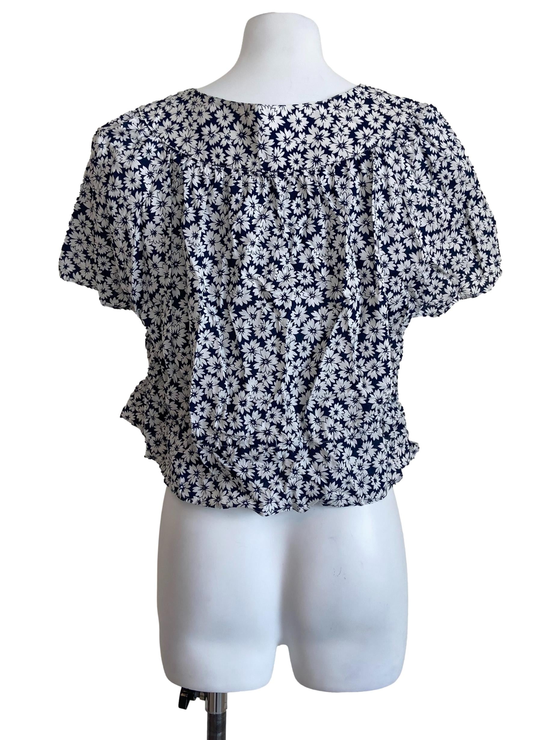 White & Blue Floral Babydoll Top