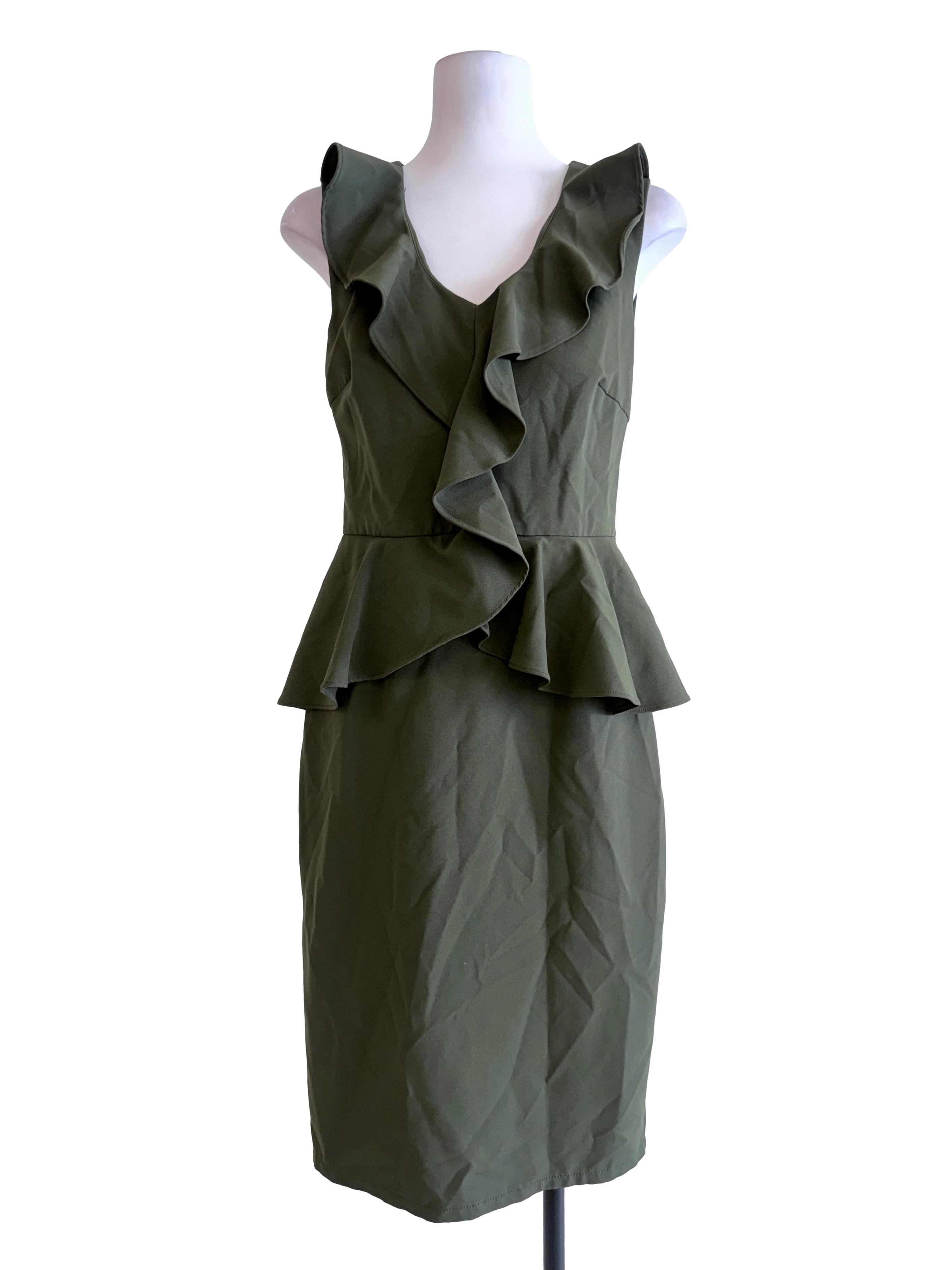 Dark Olive Green Sleeveless Peplum Dress
