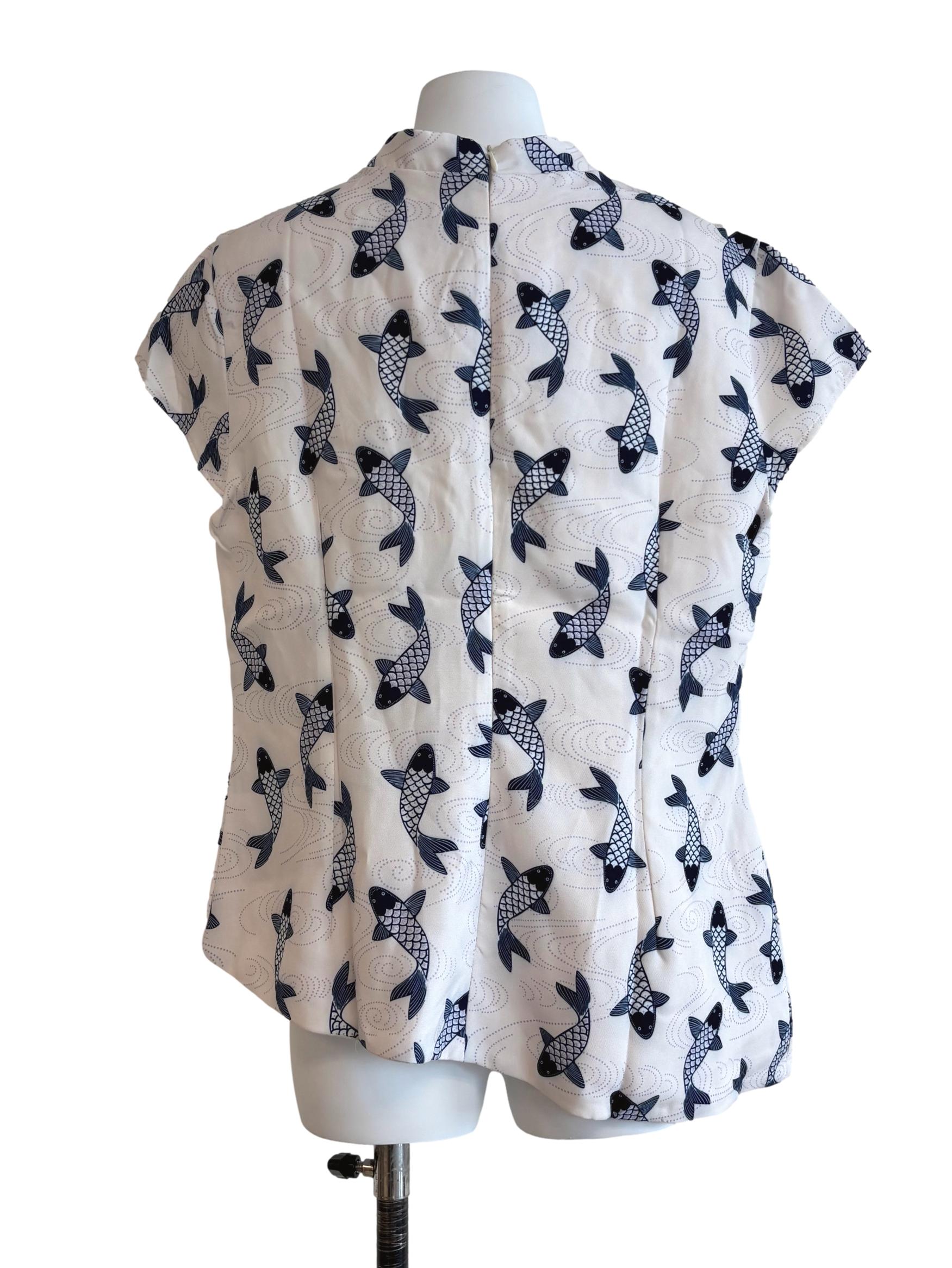 Powder White Koi Print Top