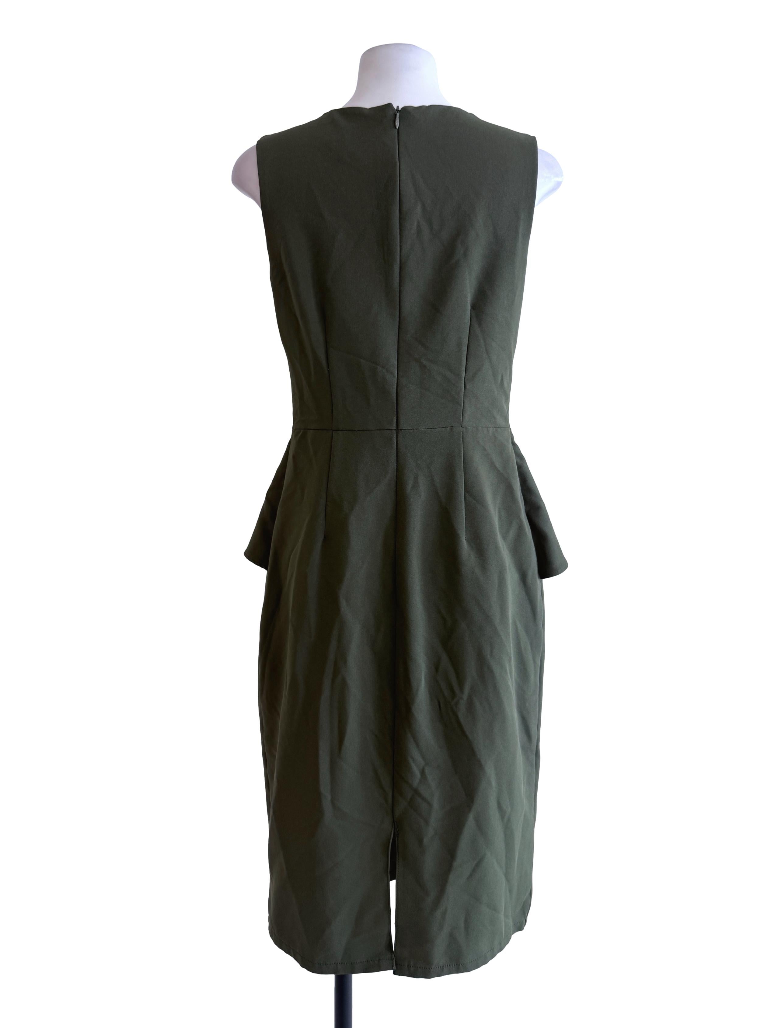 Dark Olive Green Sleeveless Peplum Dress