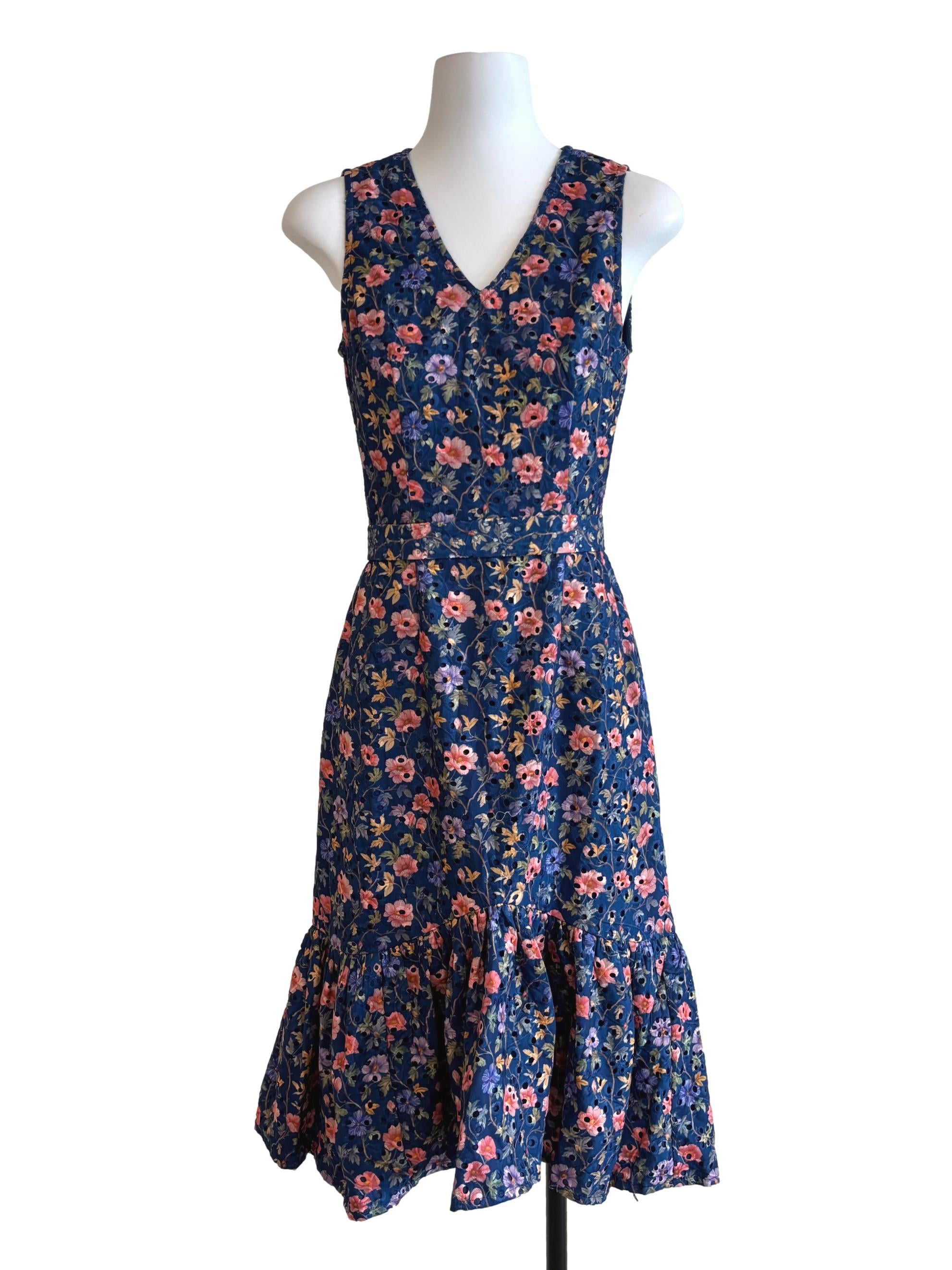 Indigo Blue Floral Ruffle Dress