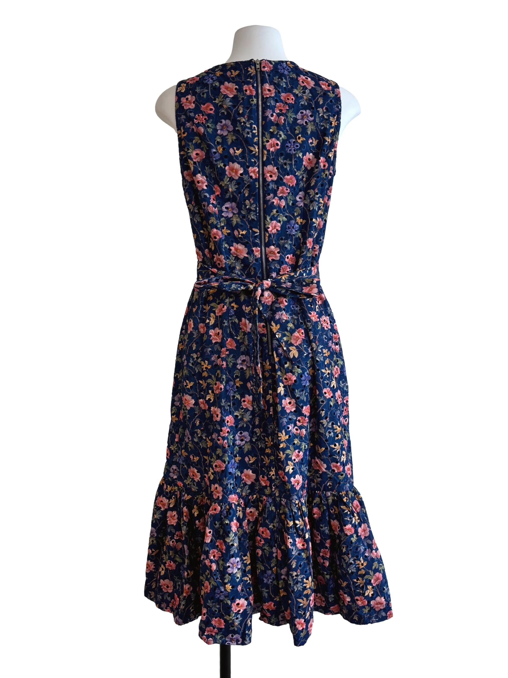 Indigo Blue Floral Ruffle Dress
