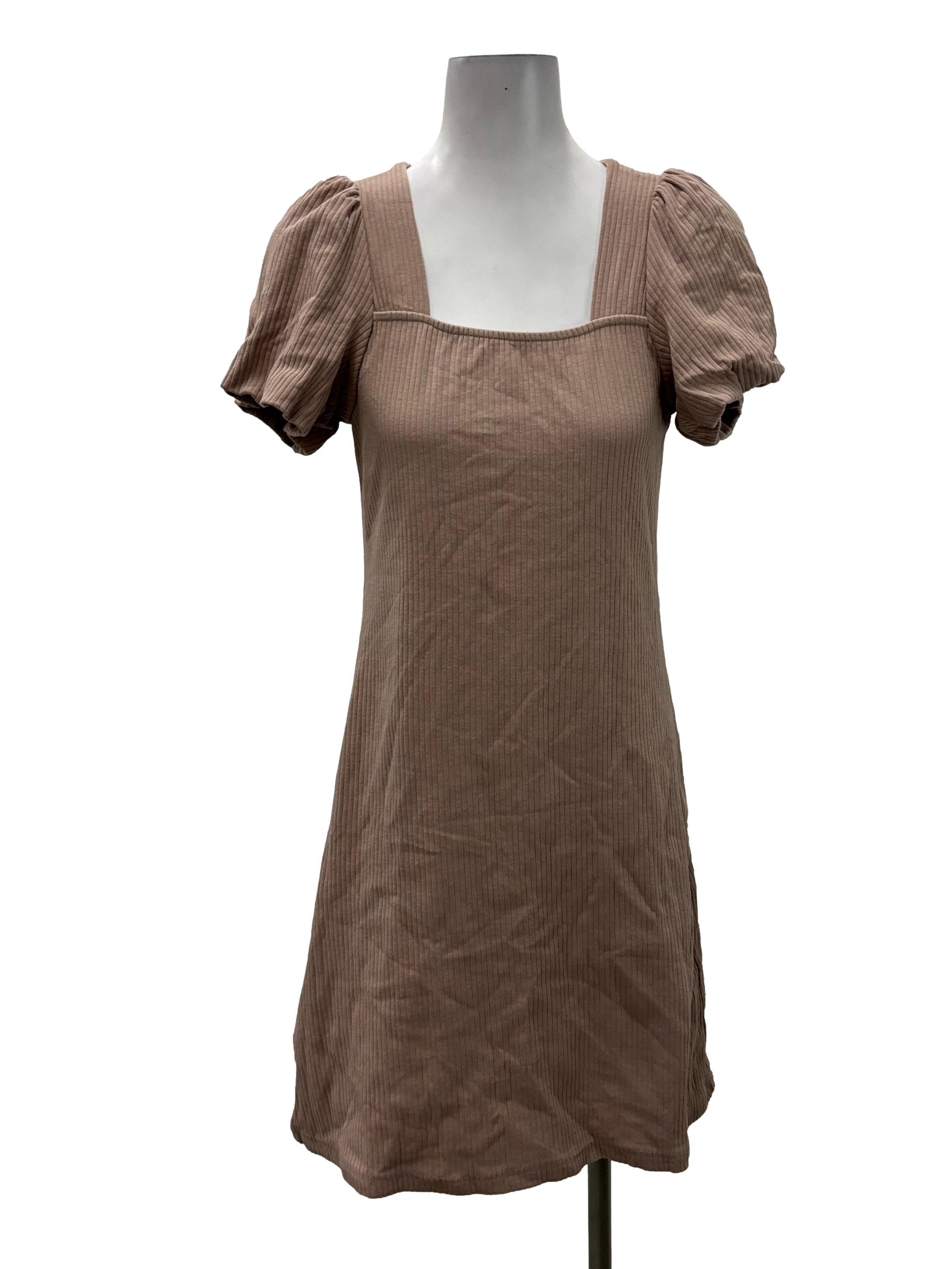 Nude Ribbed Square Neck Bodycon Dress TSW