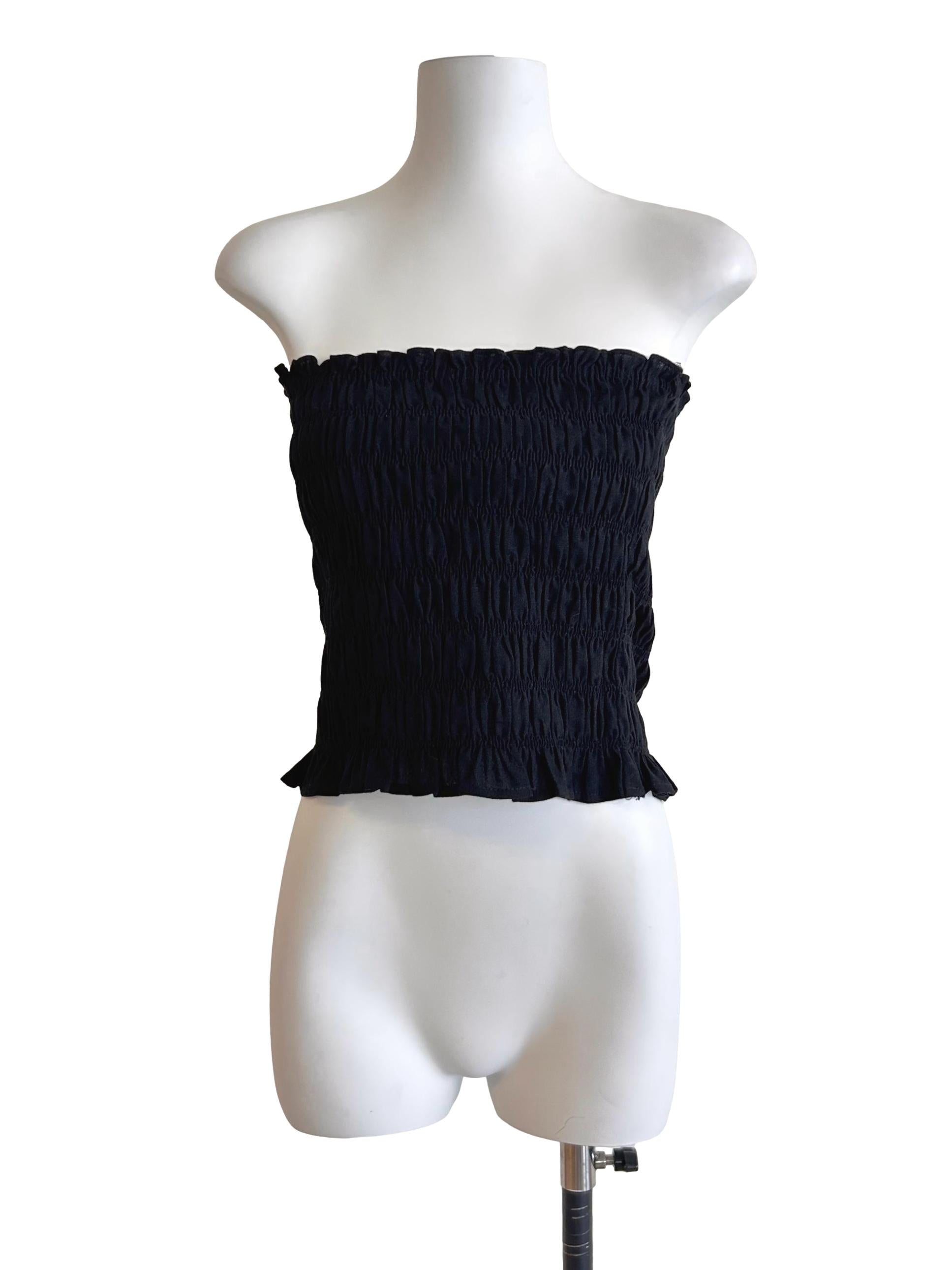 Black Smocked Strapless Tube Top