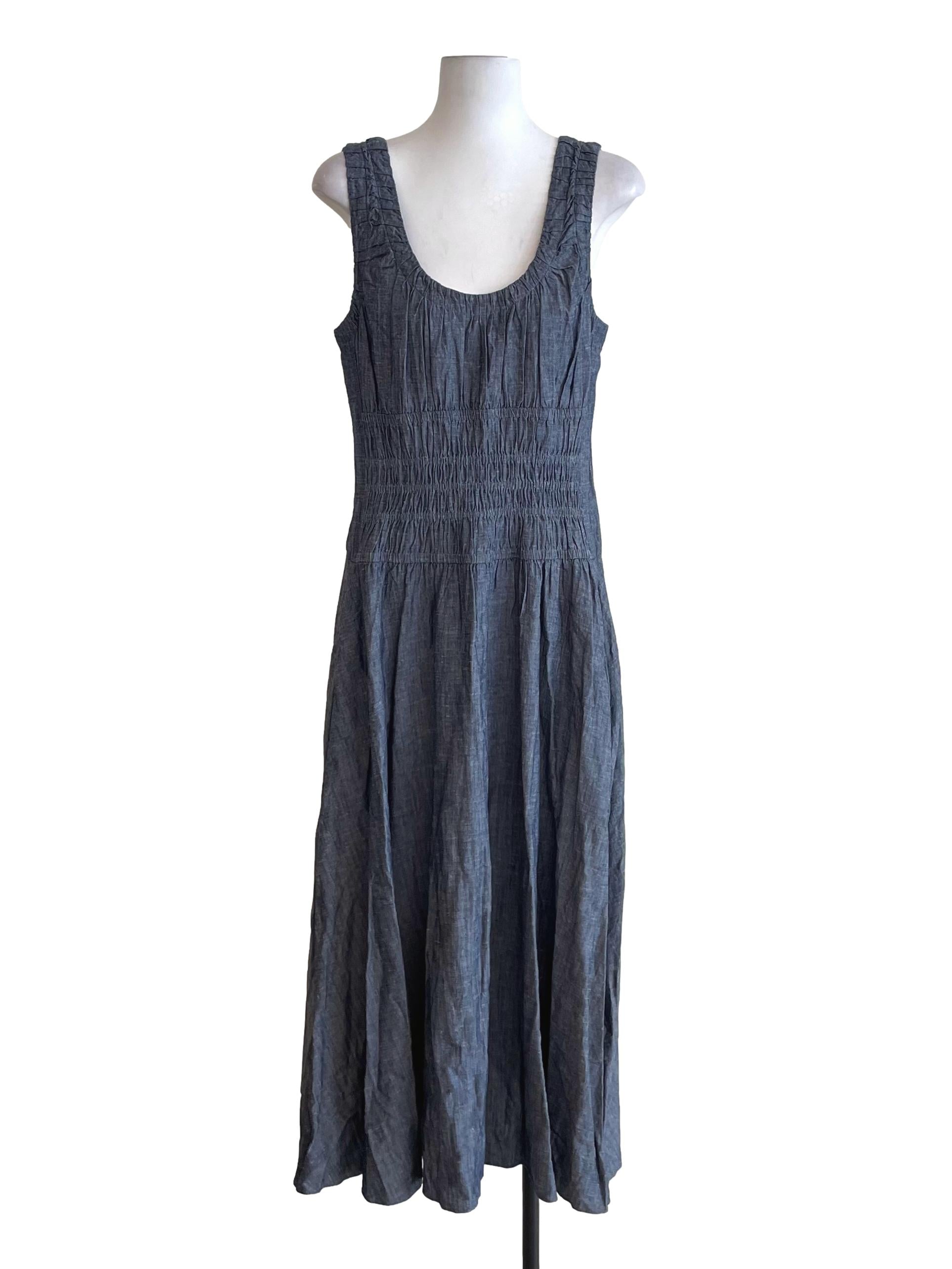 Pale Denim Blue Shirred Bouffant Dress