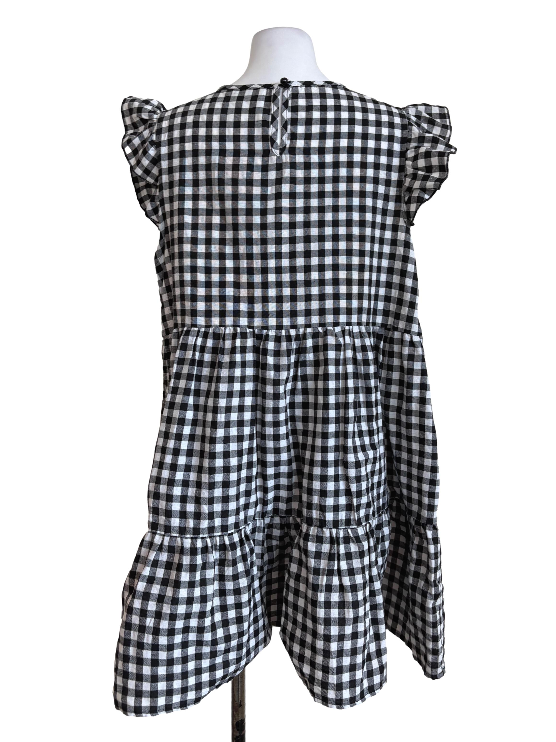 Black Gingham Tiered Dress