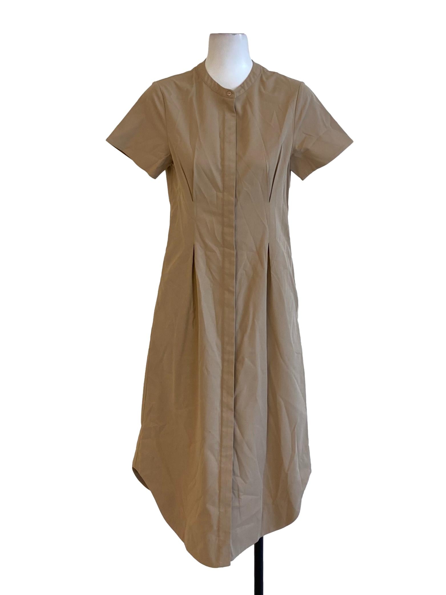 Sandcastle Brown High Neck Buttoned Down Bodycon Shirt Dress