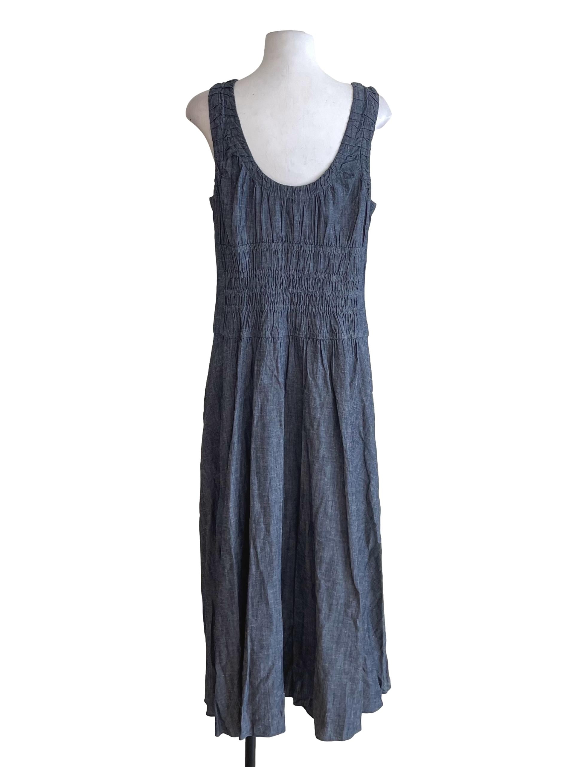 Pale Denim Blue Shirred Bouffant Dress