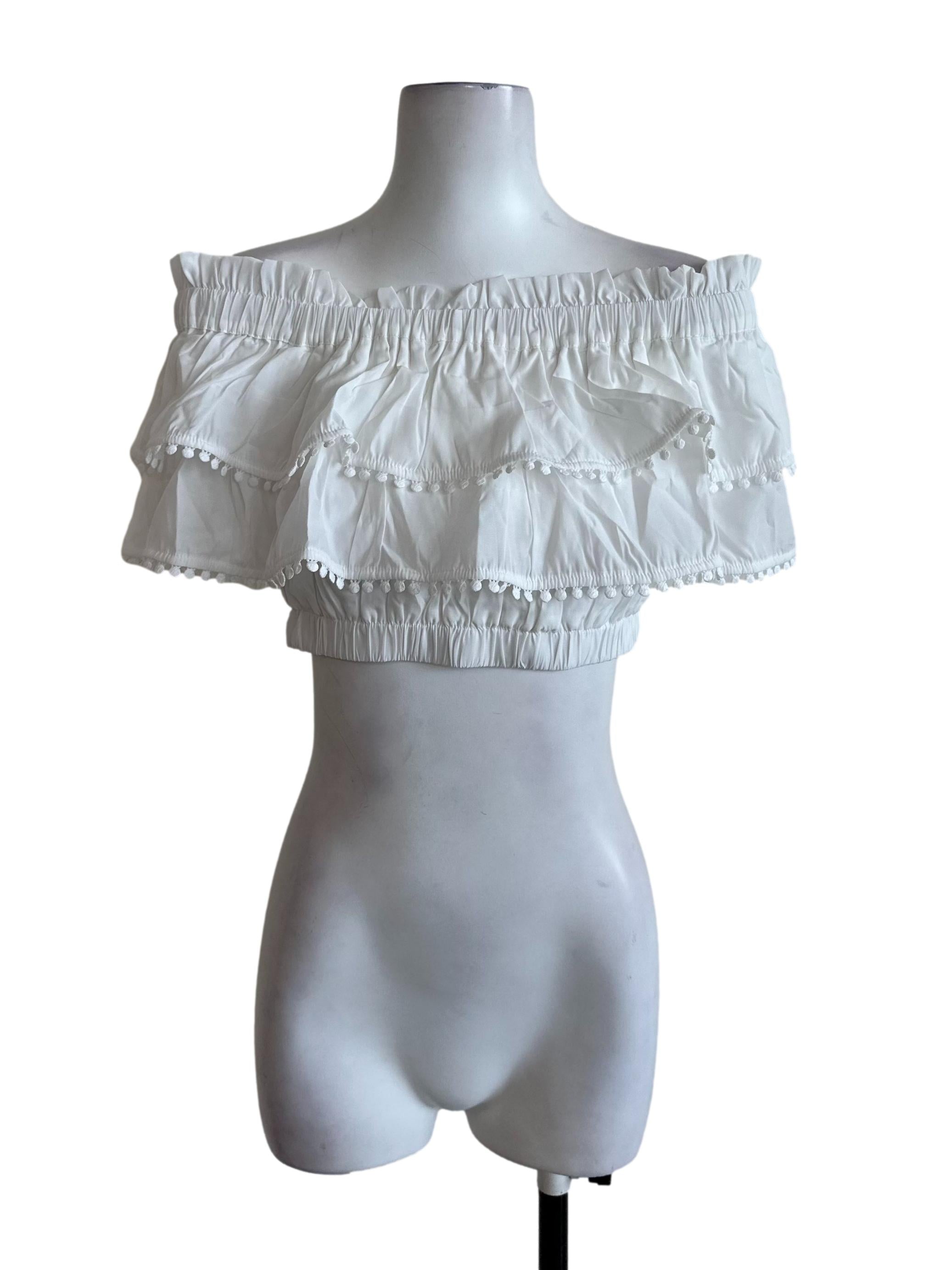 Pearl White Ruffle Tiered Off Shoulder Top