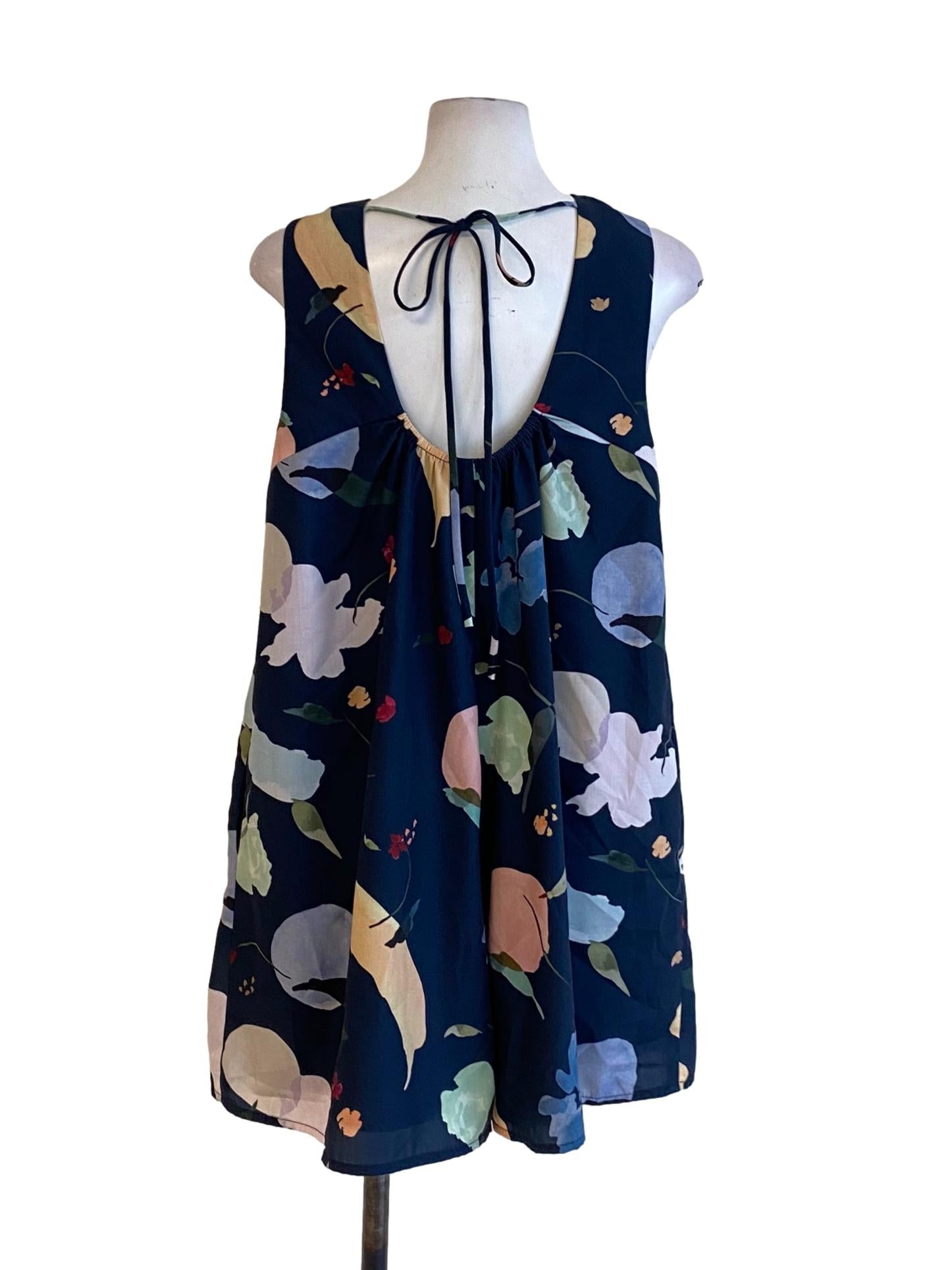 Navy Blue Printed Round Neck Sheath Romper