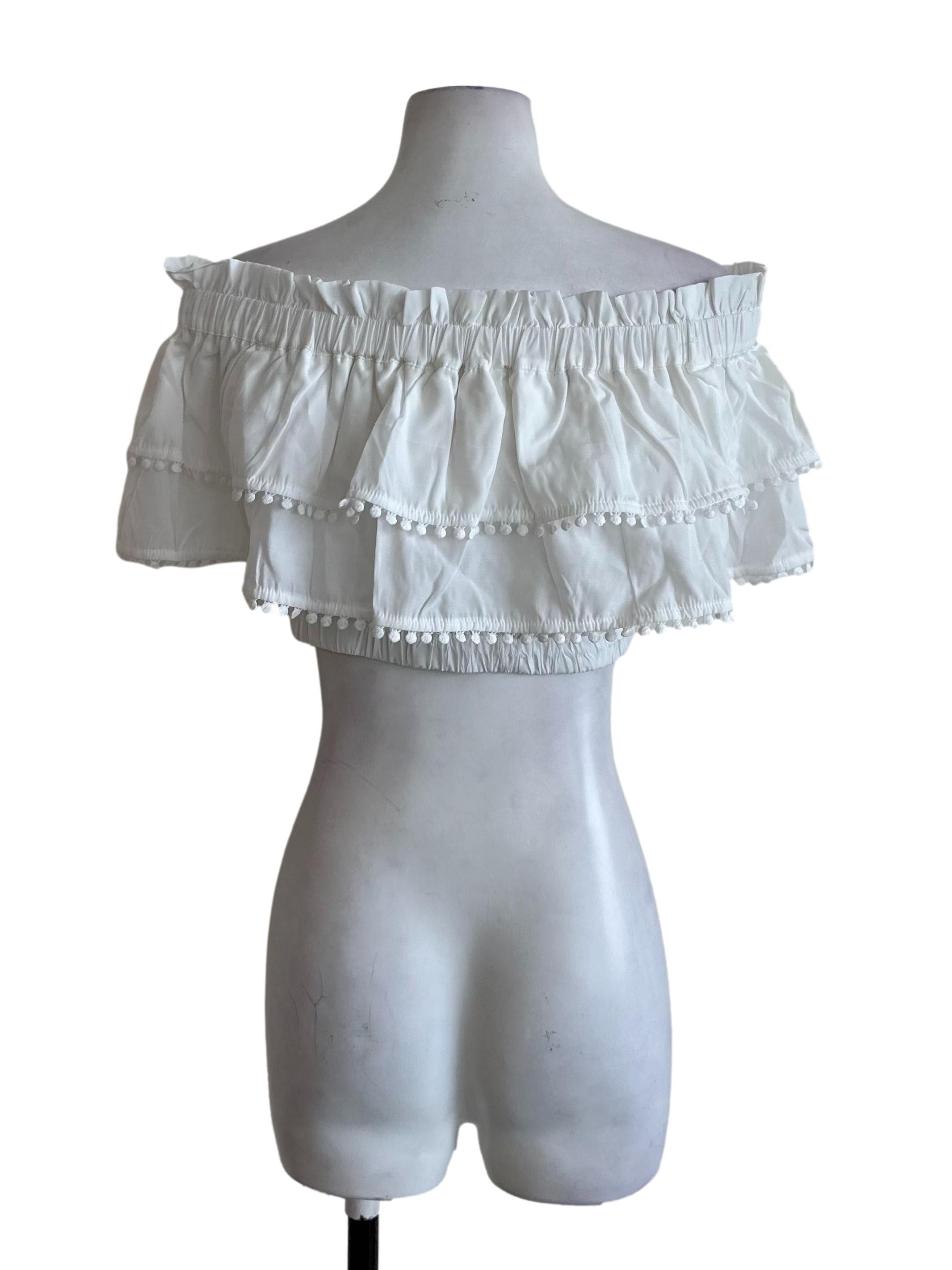 Pearl White Ruffle Tiered Off Shoulder Top