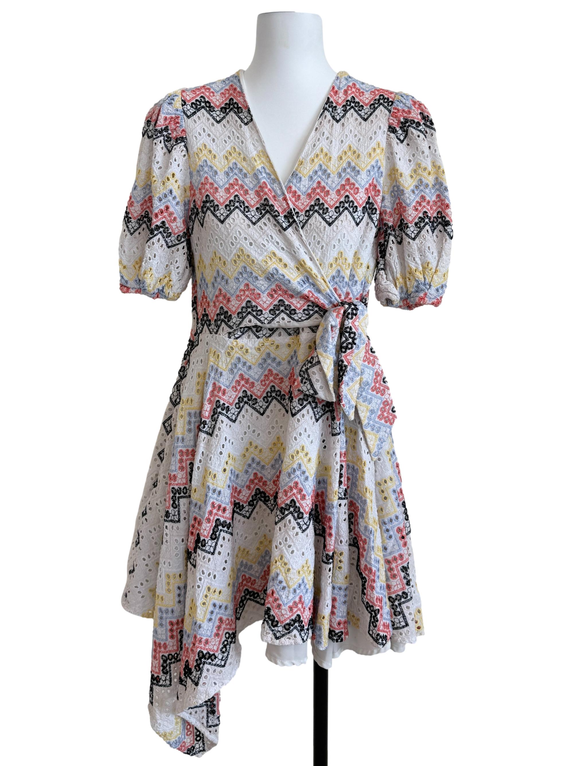 Multicolor Lace V-Neck Wrap Dress