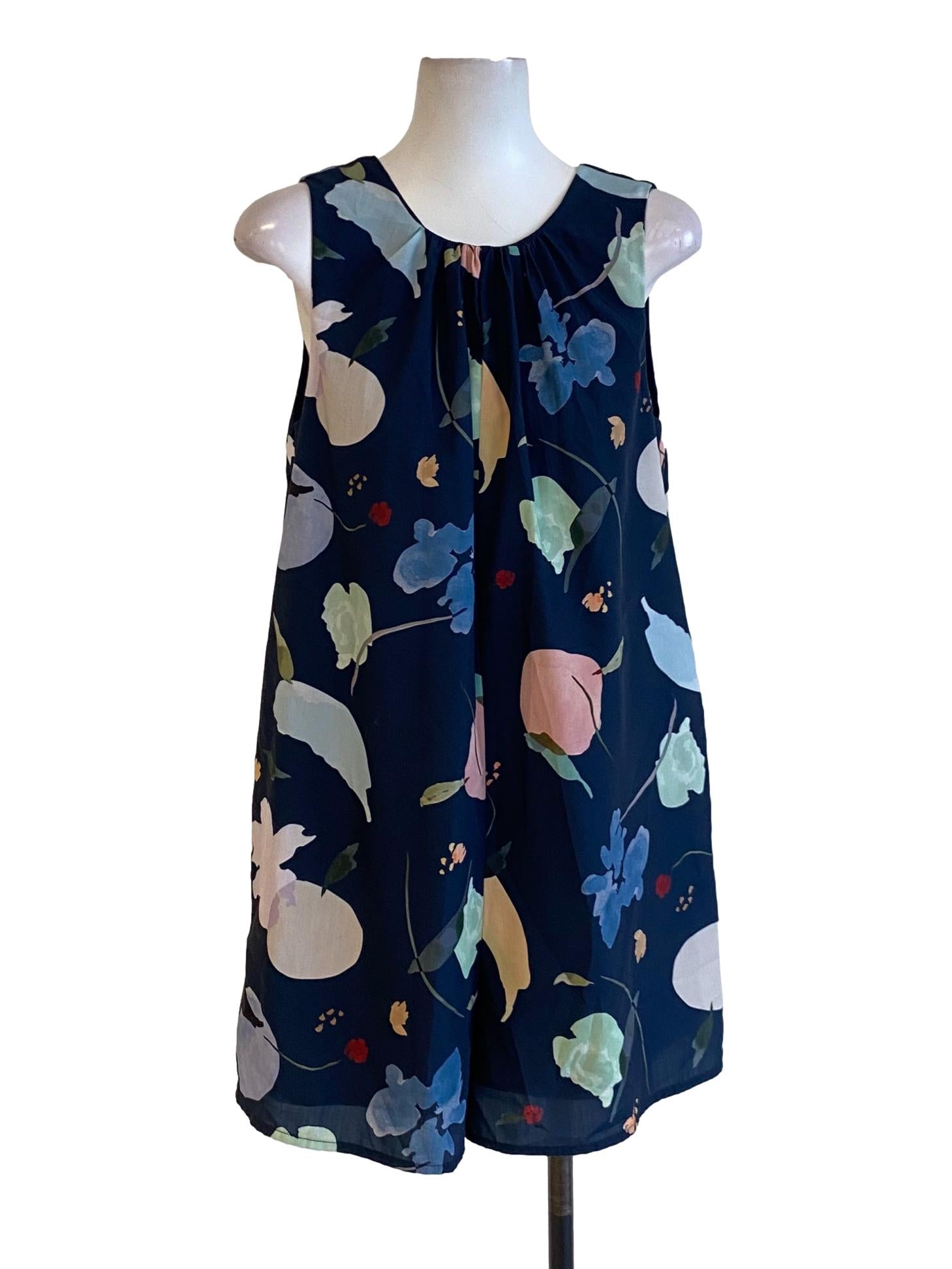 Navy Blue Printed Round Neck Sheath Romper