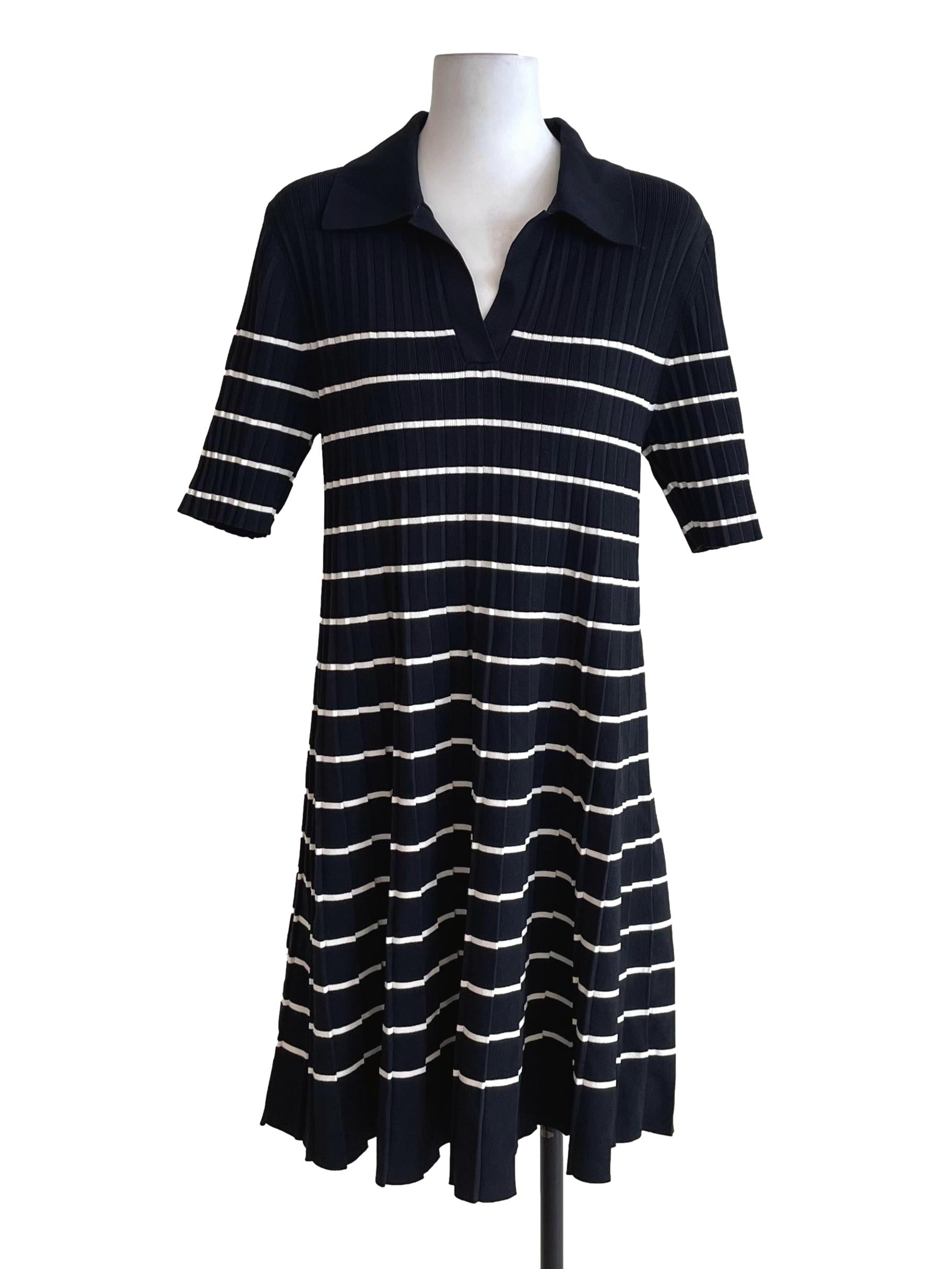 Black & White Stripes Pleated Johnny Knit Dress
