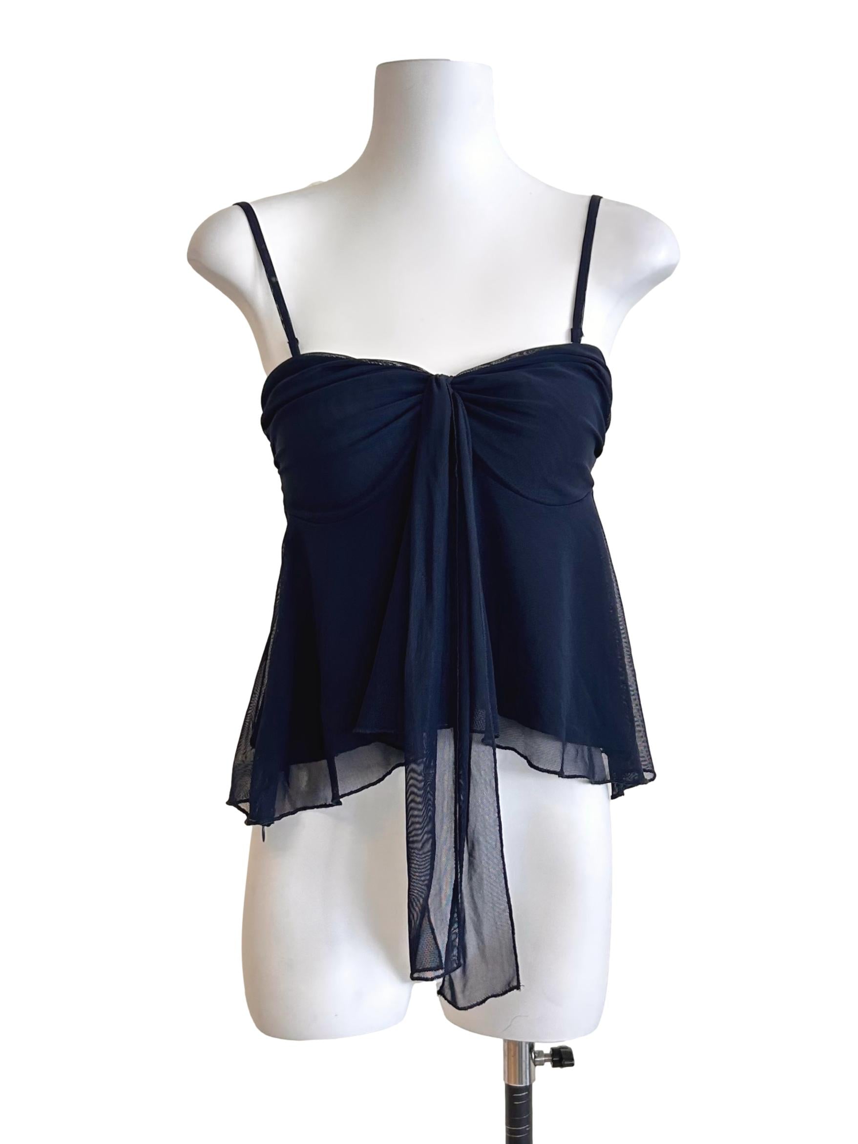 Navy Blue Sheer Tie Camisole Top