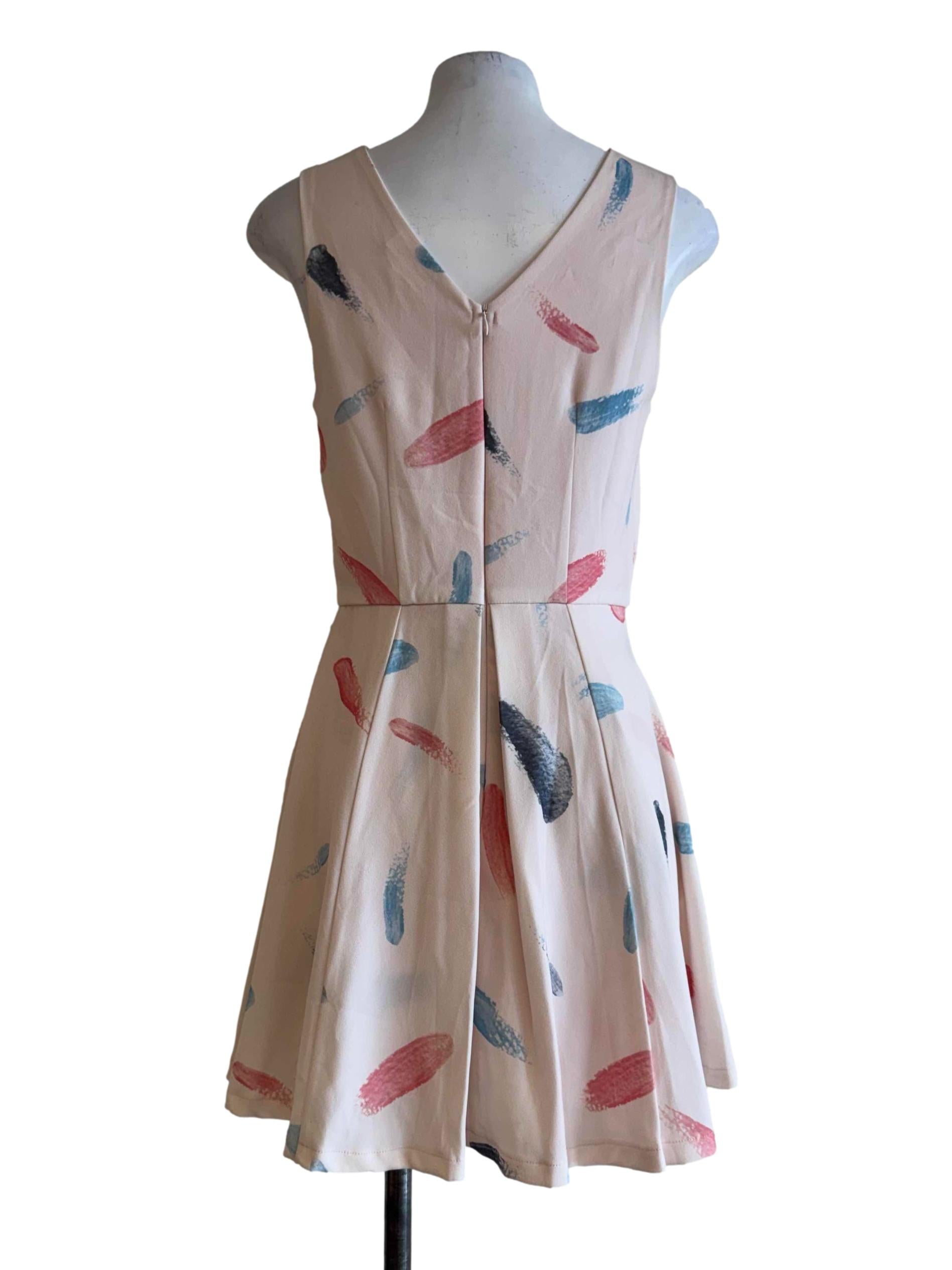 Pale Peach With Motifs V Neck Dress