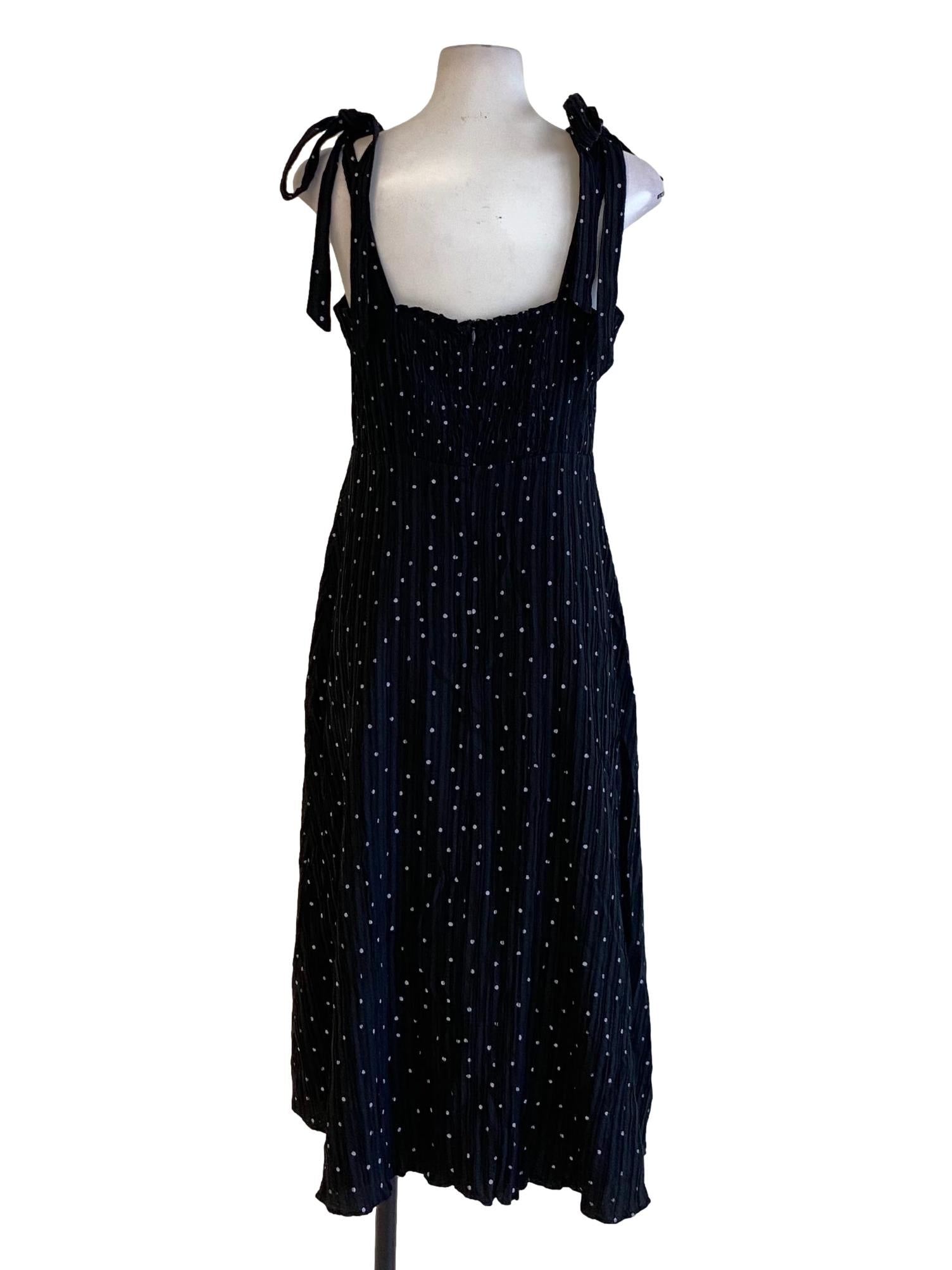 Deep Black Polkadot Embroidered Sweetheart Babydoll Dress