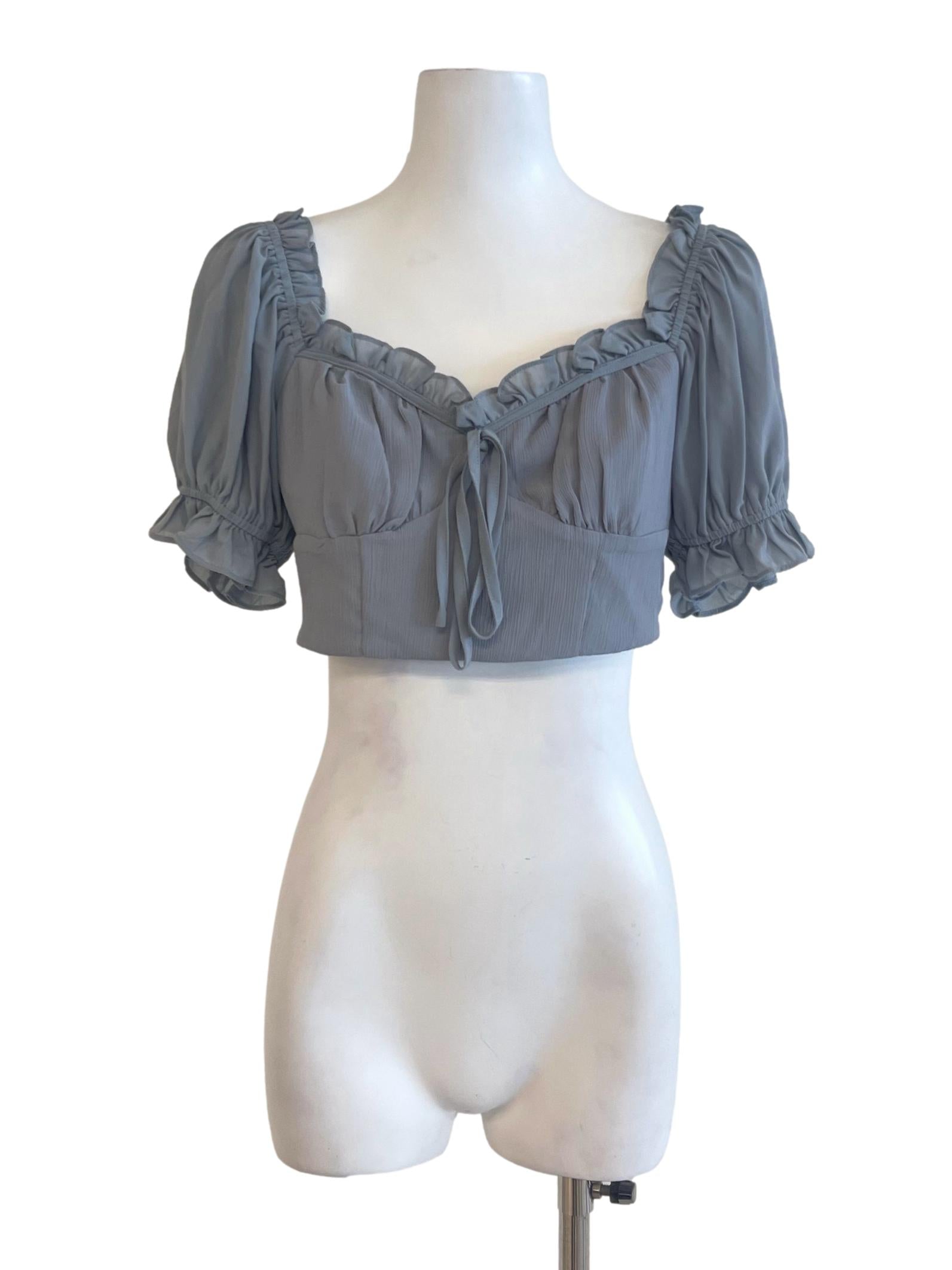 Grey Coin Peasant Crop Top