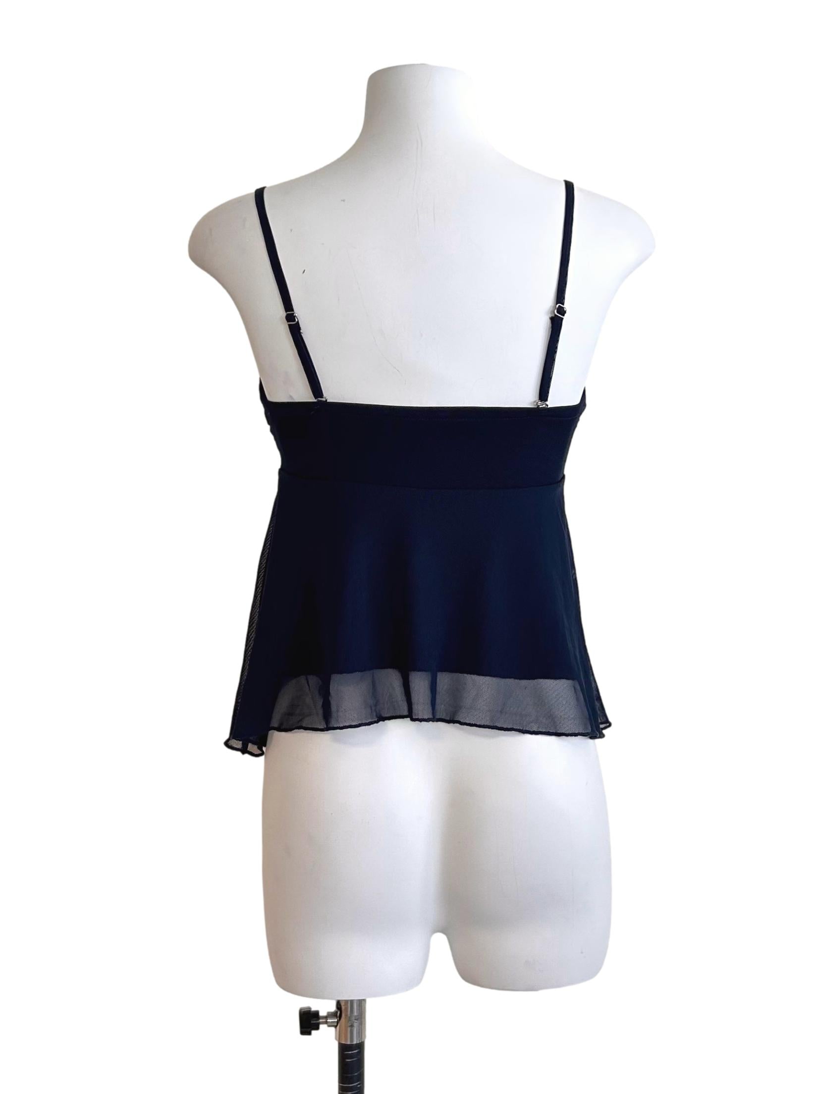 Navy Blue Sheer Tie Camisole Top