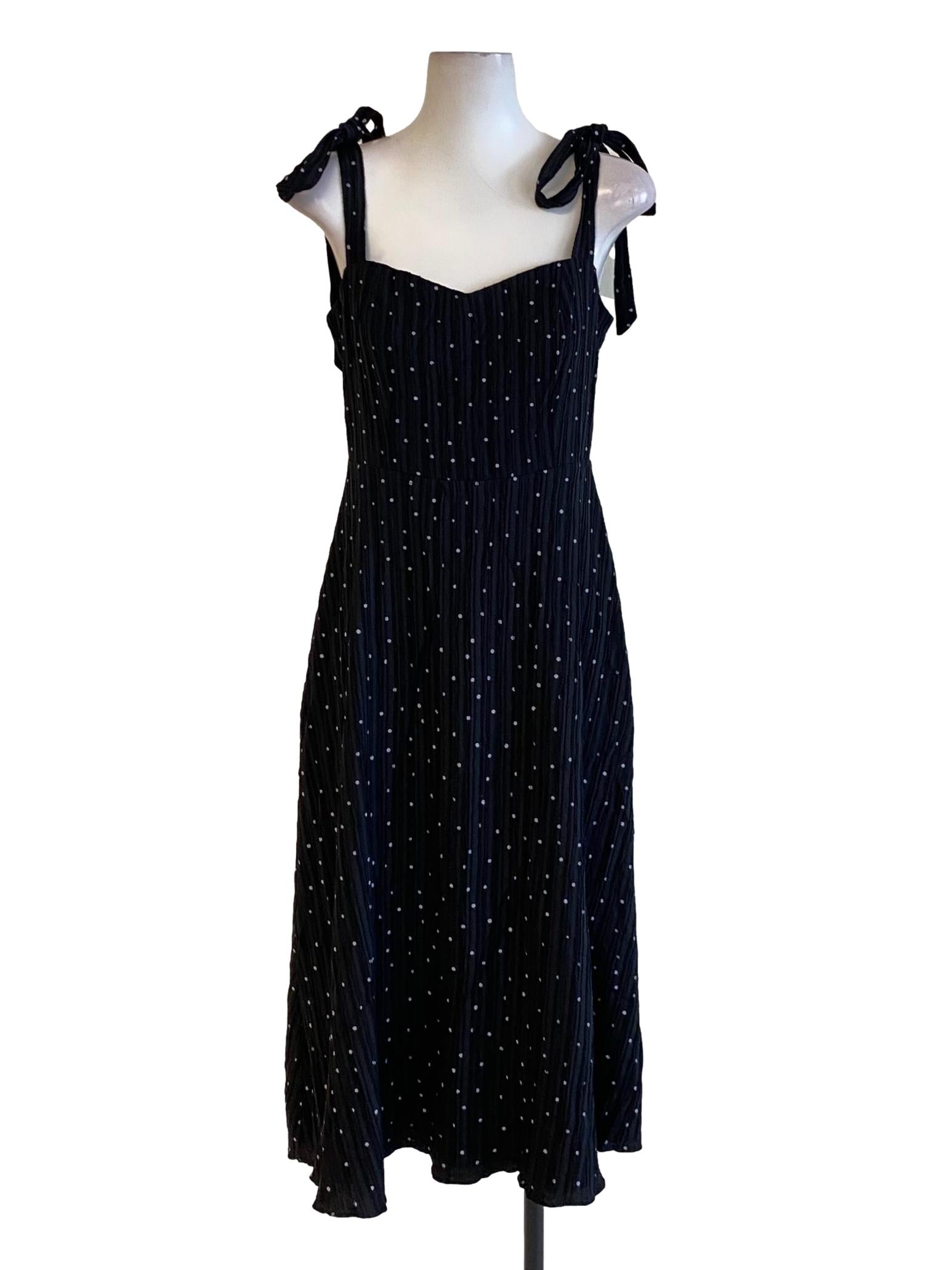 Deep Black Polkadot Embroidered Sweetheart Babydoll Dress
