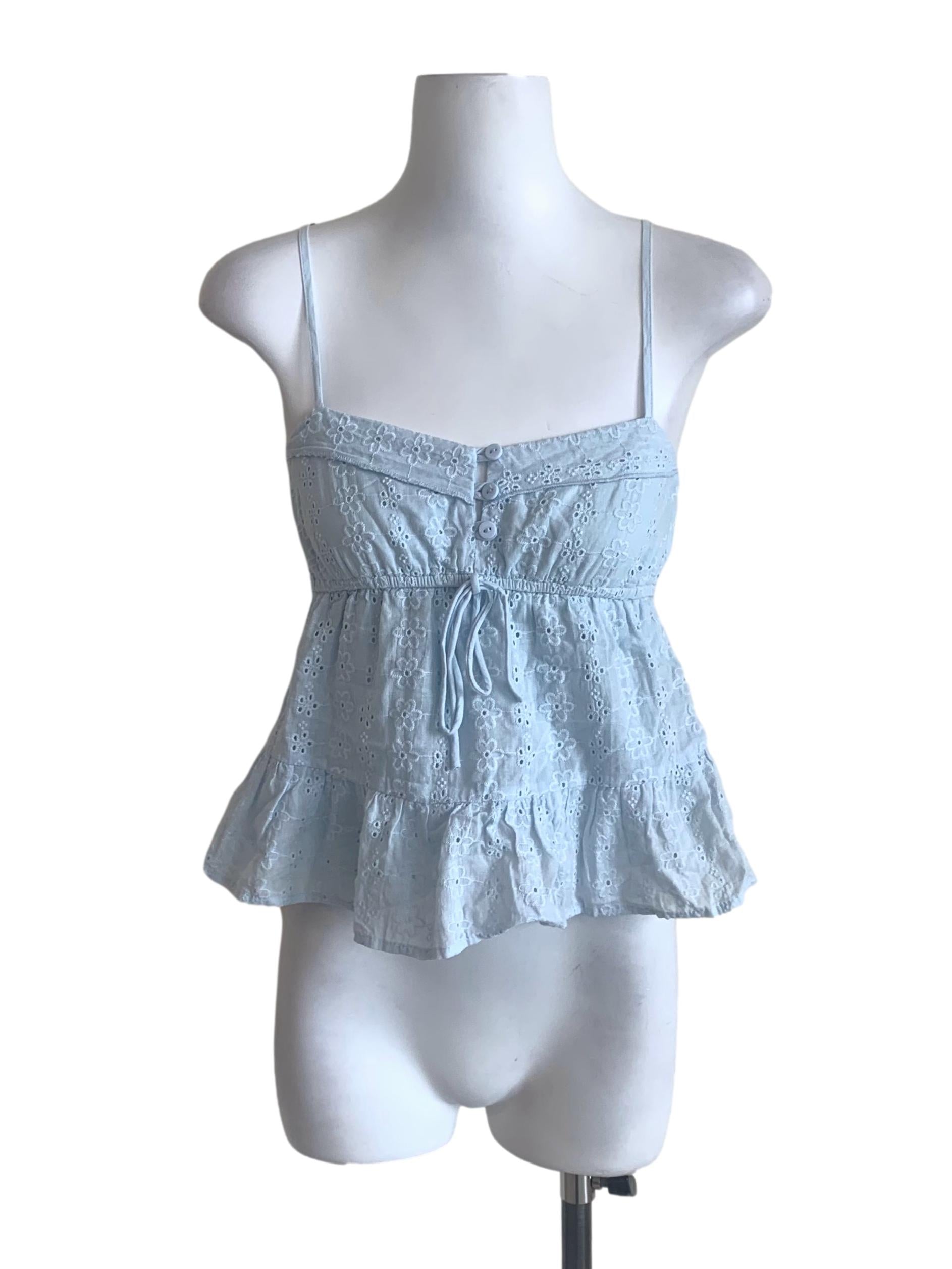 Light Blue Floral Eyelet Peplum Top TTR