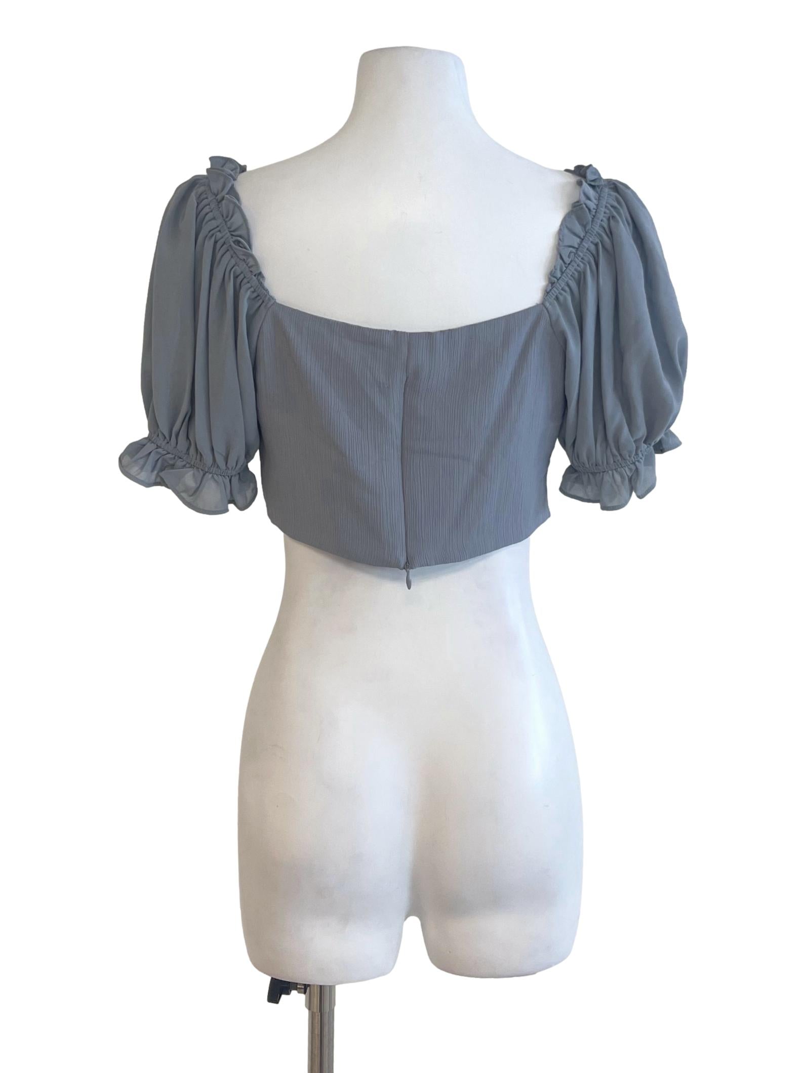 Grey Coin Peasant Crop Top