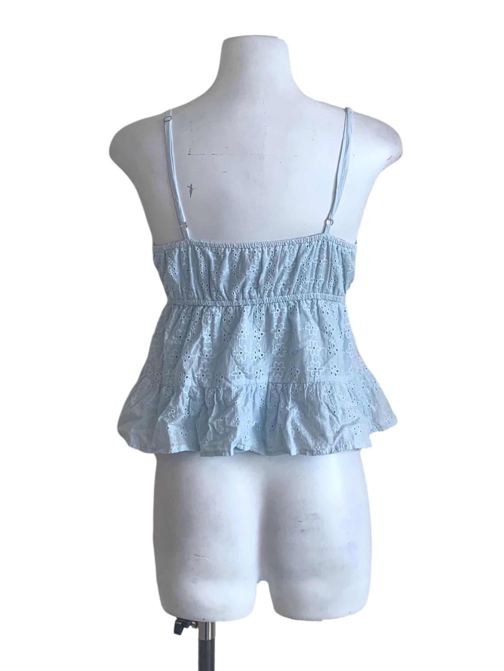 Light Blue Floral Eyelet Peplum Top TTR
